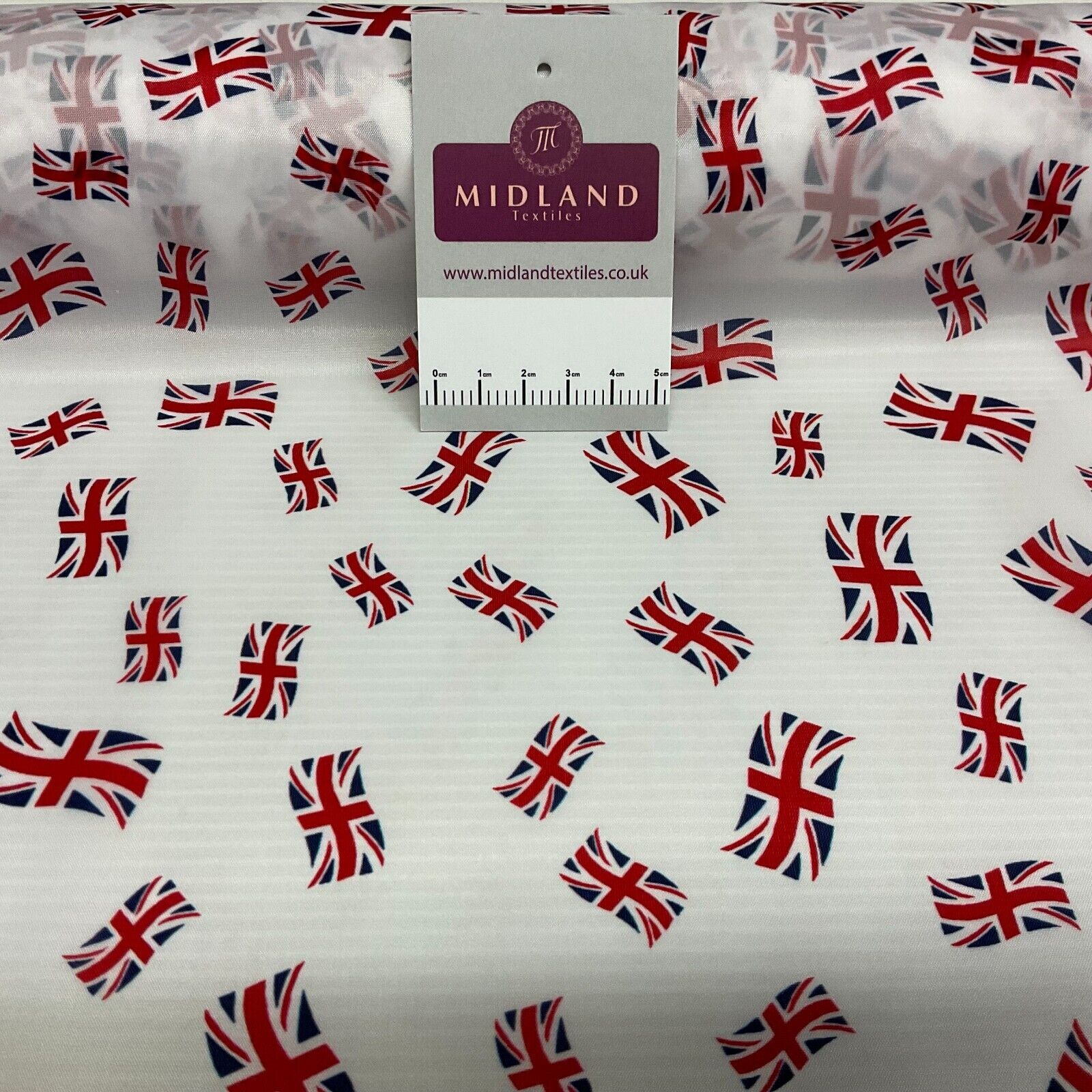 White Union Jack table runner Jubilee bunting coronation fabric 150cm wide M1683