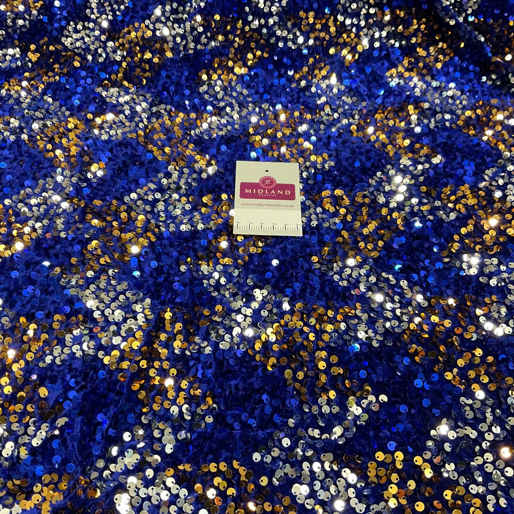 Royal Blue Mermaid Sequin One way stretch velvet dress fabric 120cm wide M1696