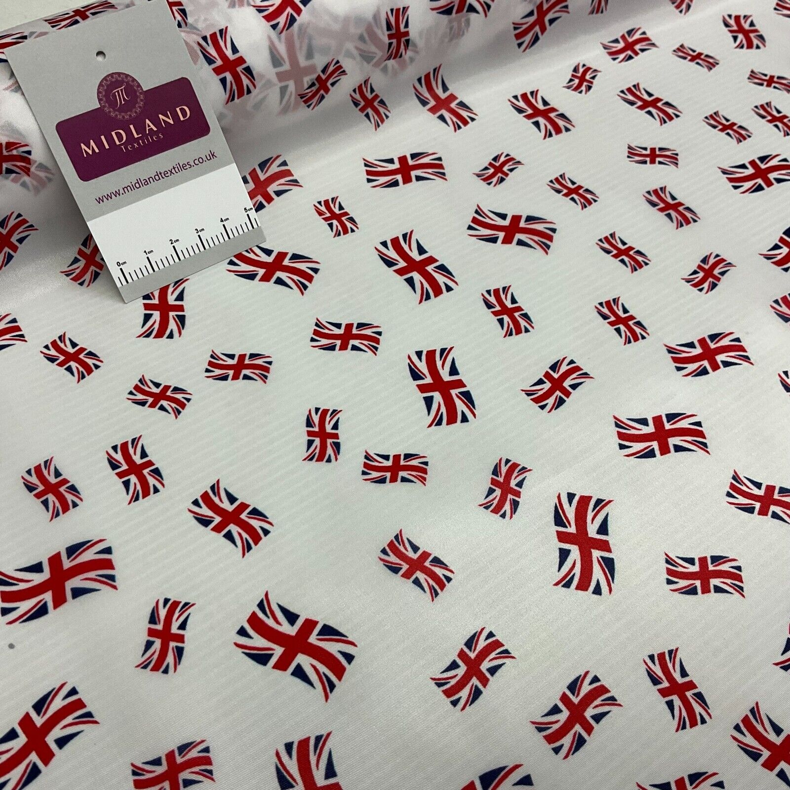 White Union Jack table runner Jubilee bunting coronation fabric 150cm wide M1683