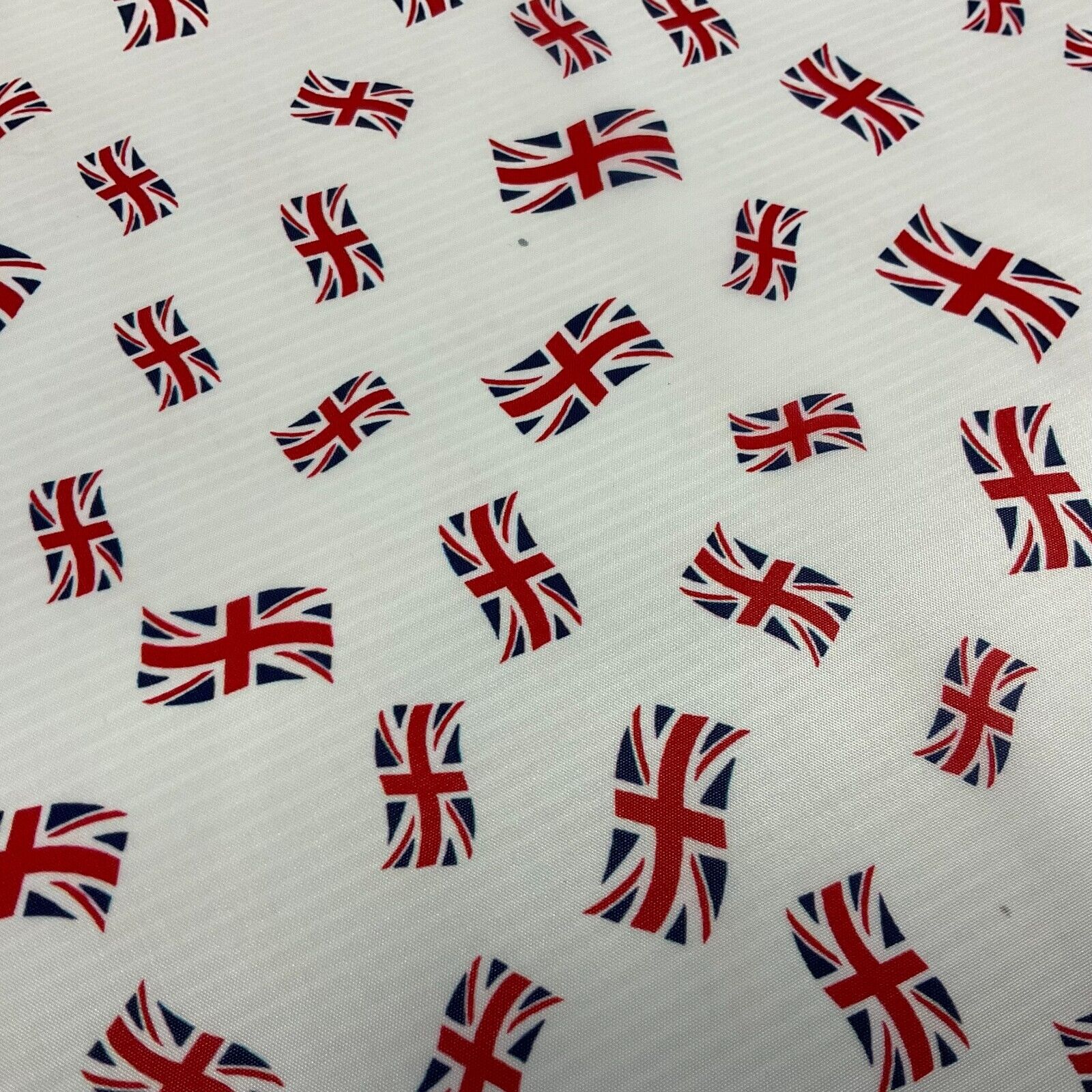 White Union Jack table runner Jubilee bunting coronation fabric 150cm wide M1683