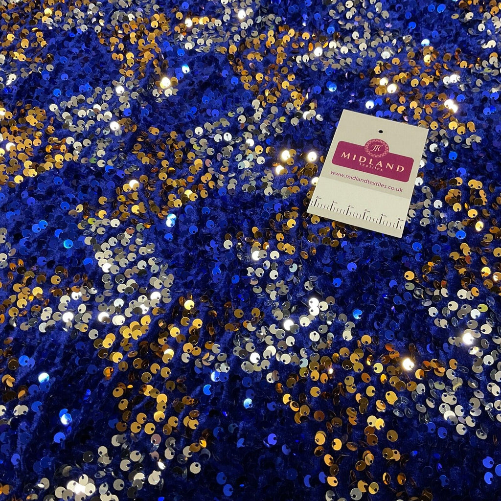 Royal Blue Mermaid Sequin One way stretch velvet dress fabric 120cm wide M1696