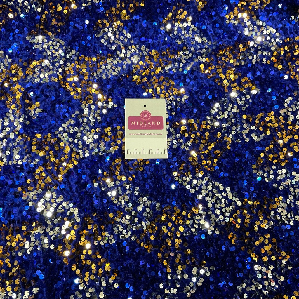 Royal Blue Mermaid Sequin One way stretch velvet dress fabric 120cm wide M1696