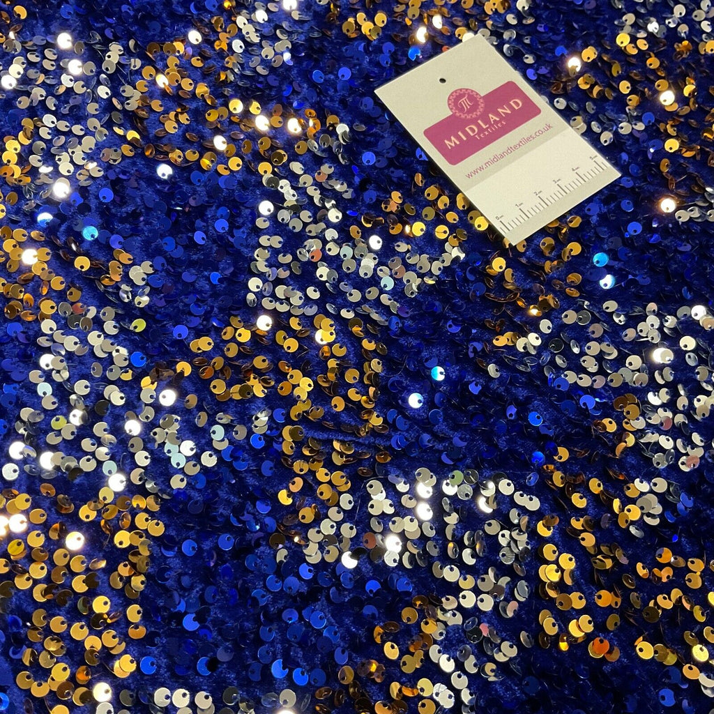 Royal Blue Mermaid Sequin One way stretch velvet dress fabric 120cm wide M1696