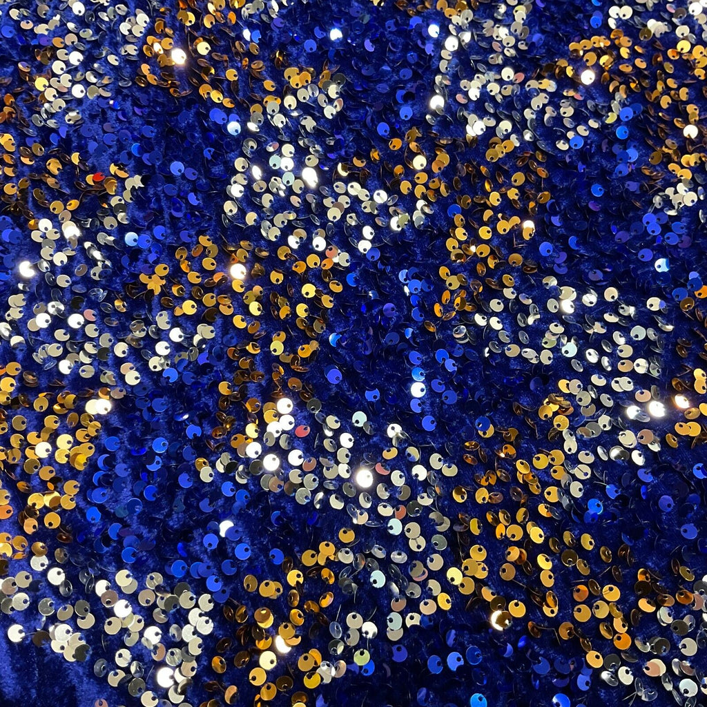 Royal Blue Mermaid Sequin One way stretch velvet dress fabric 120cm wide M1696