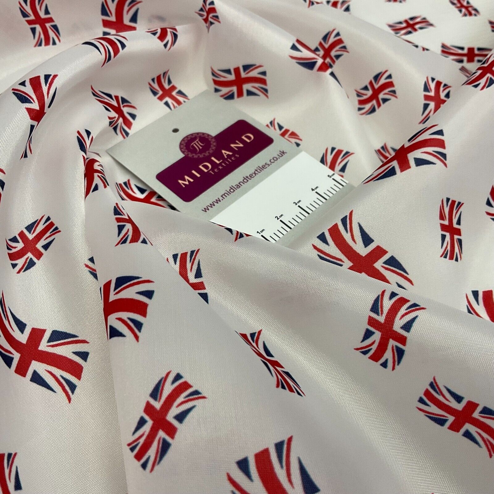 White Union Jack table runner Jubilee bunting coronation fabric 150cm wide M1683