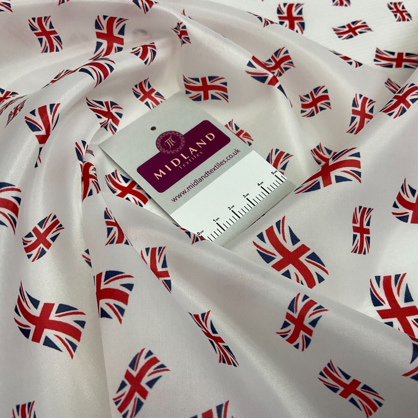 White Union Jack table runner Jubilee bunting coronation fabric 150cm wide M1683