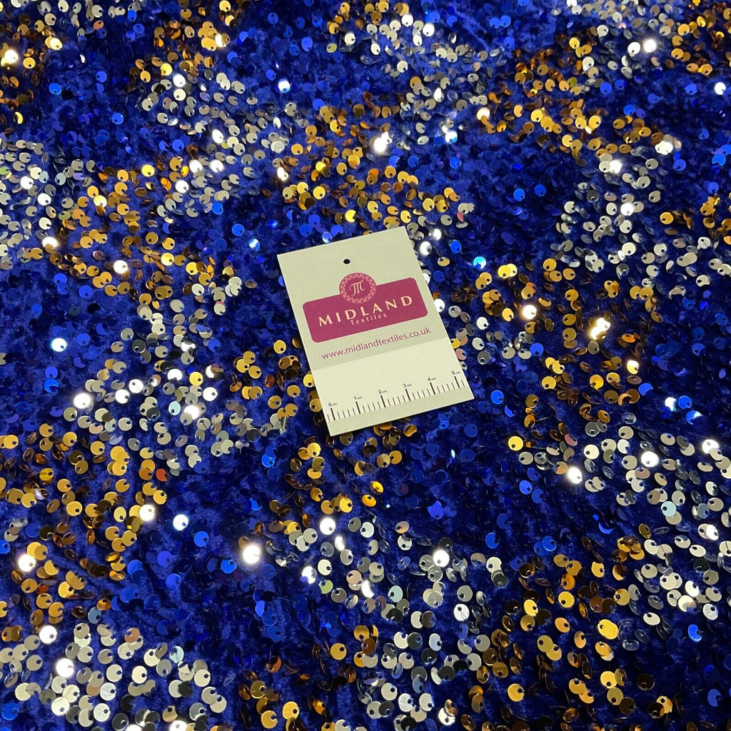 Royal Blue Mermaid Sequin One way stretch velvet dress fabric 120cm wide M1696