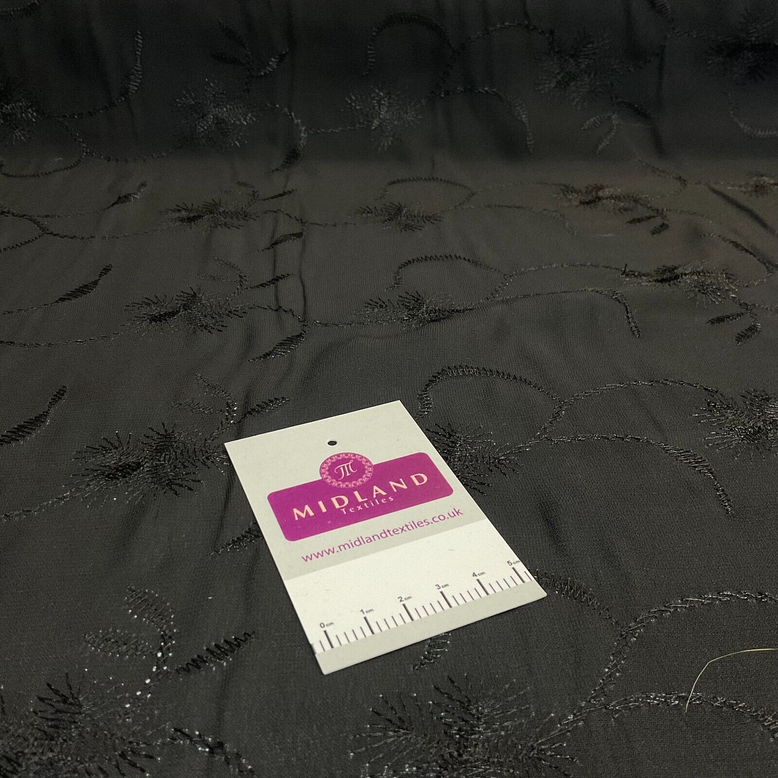 Black on Black Silky FLoral Thread Embroidery Georgette Fabric 150 cm M1400-32