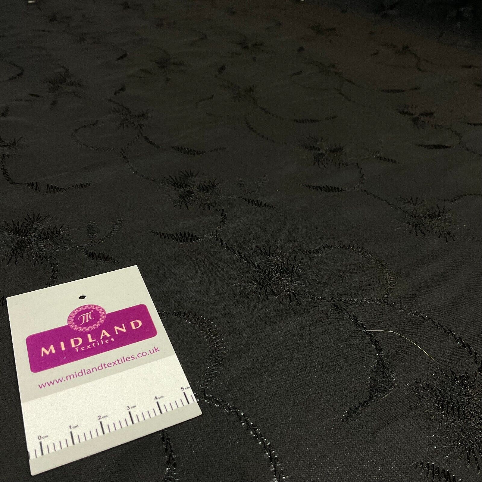Black on Black Silky FLoral Thread Embroidery Georgette Fabric 150 cm M1400-32