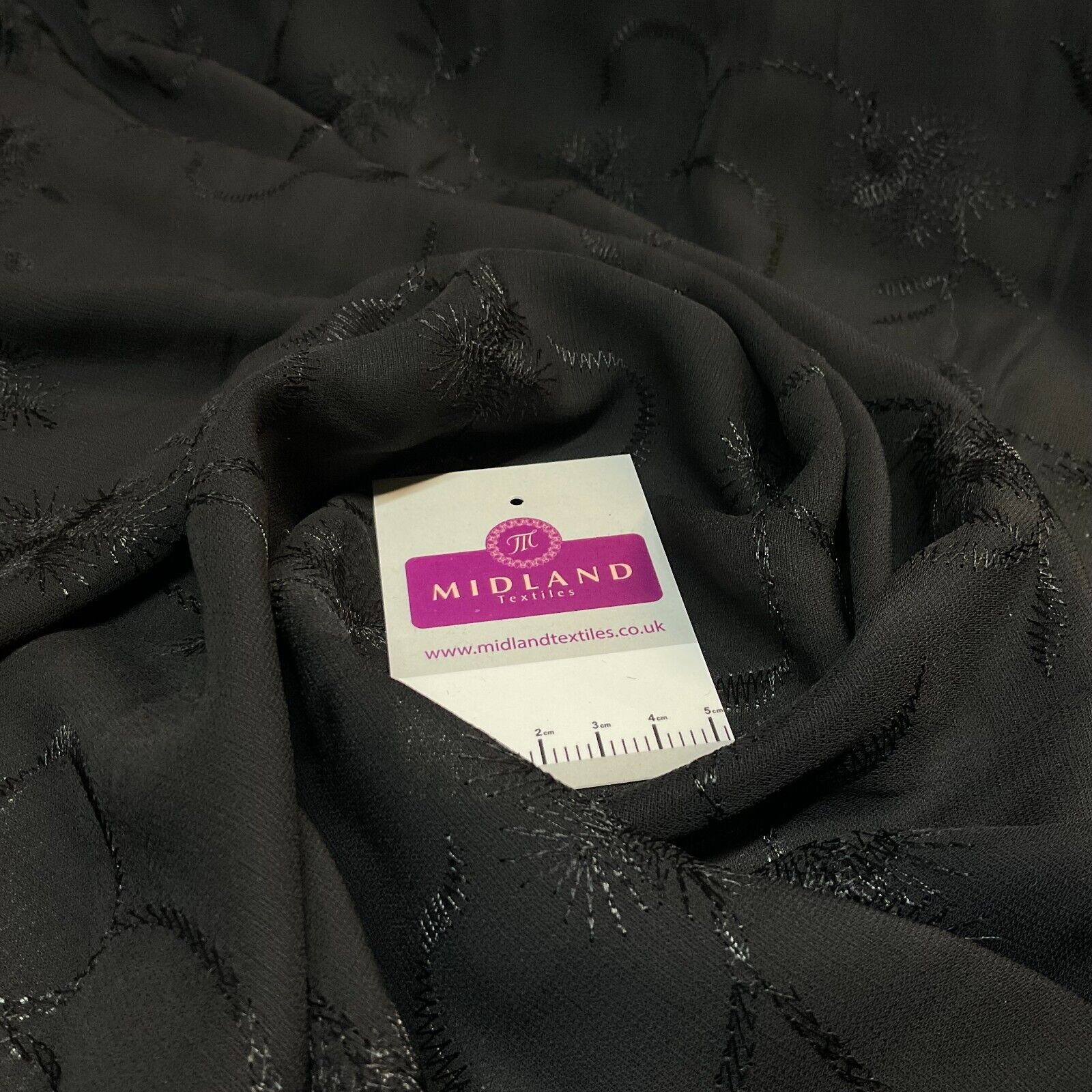 Black on Black Silky FLoral Thread Embroidery Georgette Fabric 150 cm M1400-32