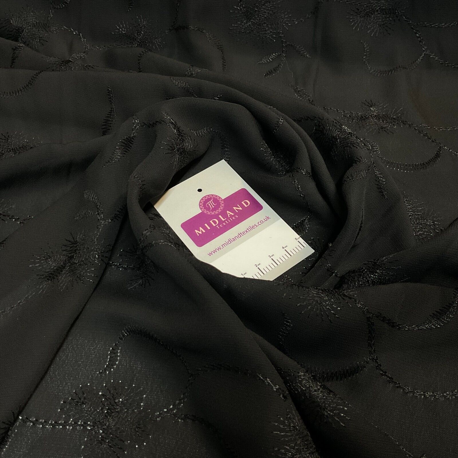 Black on Black Silky FLoral Thread Embroidery Georgette Fabric 150 cm M1400-32