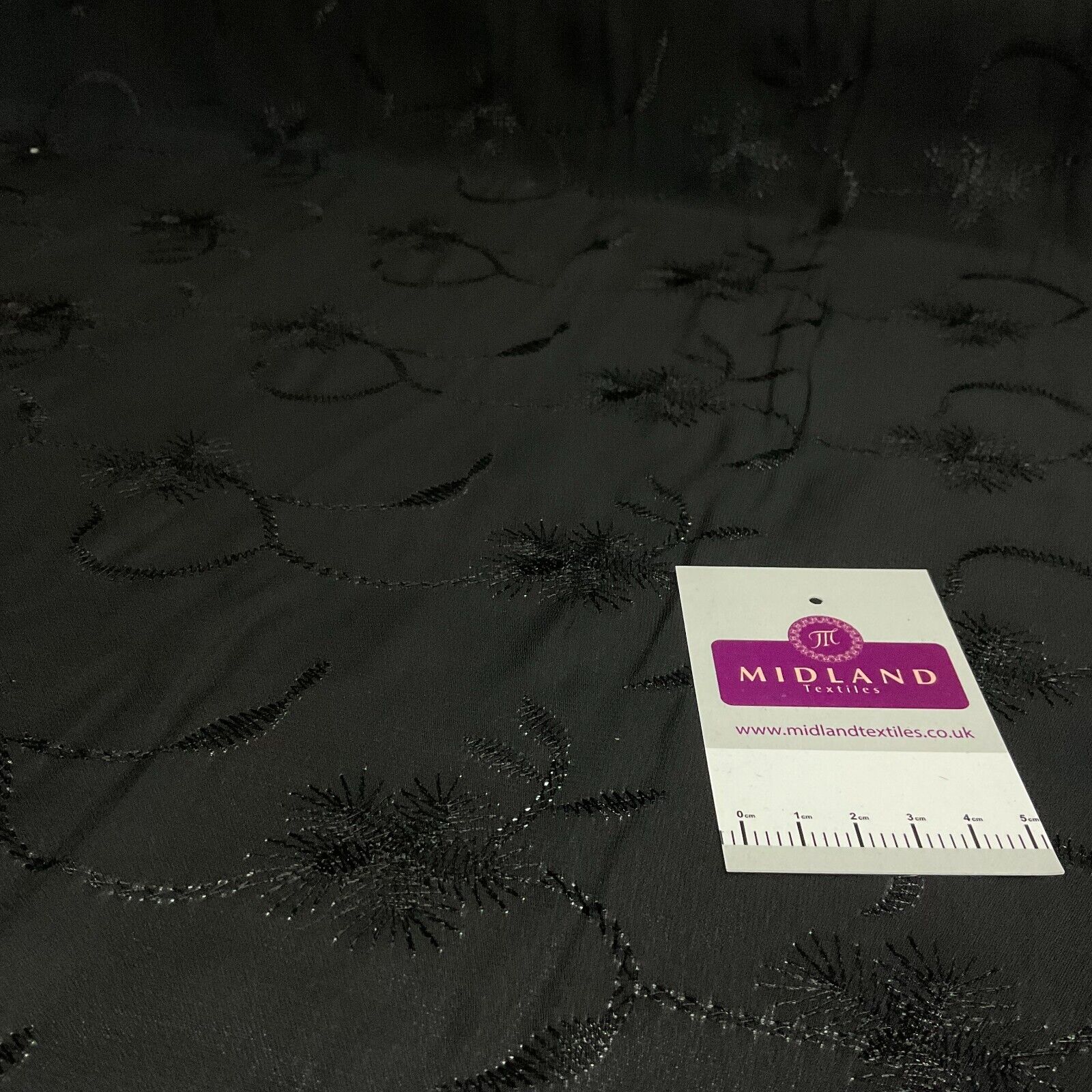 Black on Black Silky FLoral Thread Embroidery Georgette Fabric 150 cm M1400-32