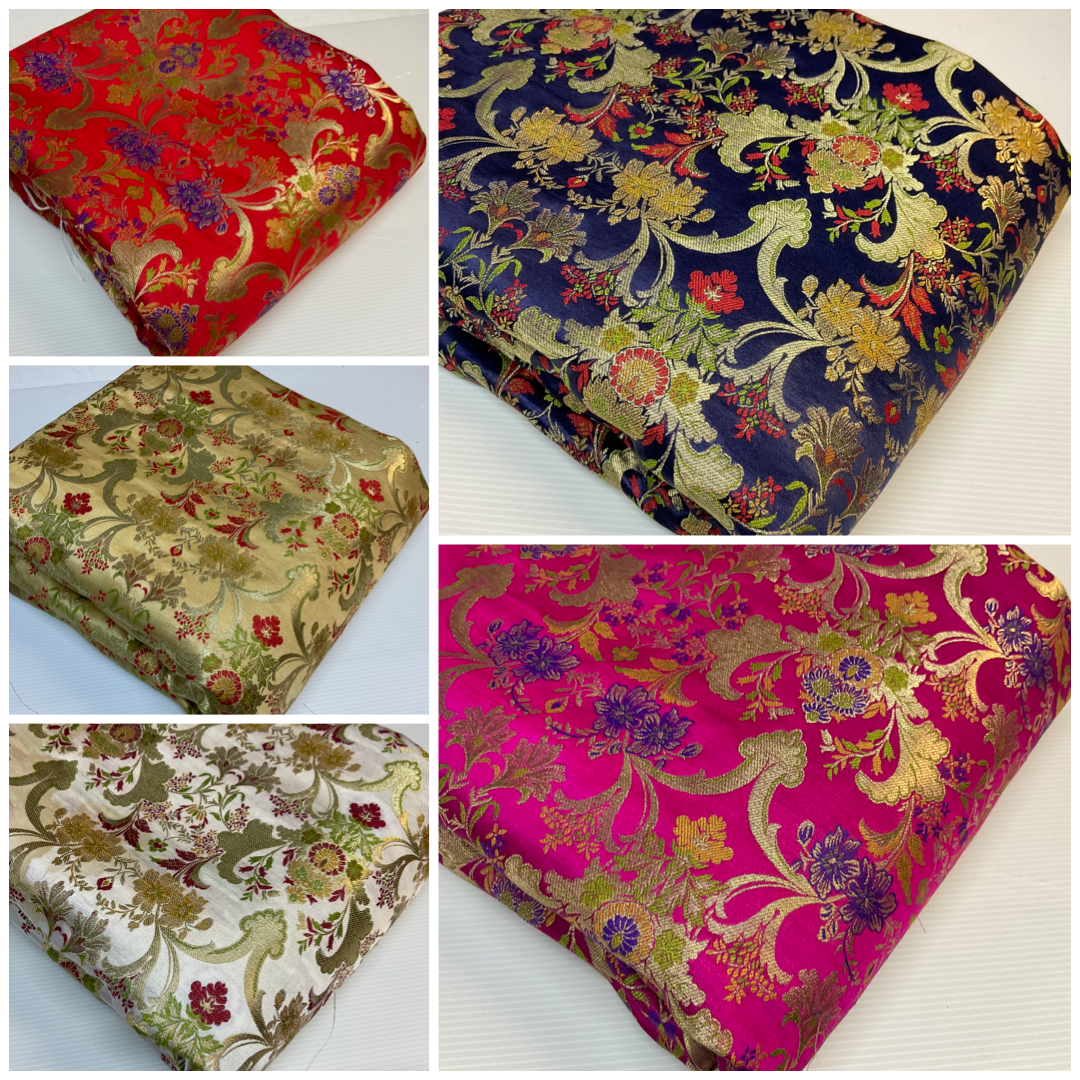 Ornamental Ornate Floral Silk Kingkhab wedding Brocade Fabric 111cm wide M1734