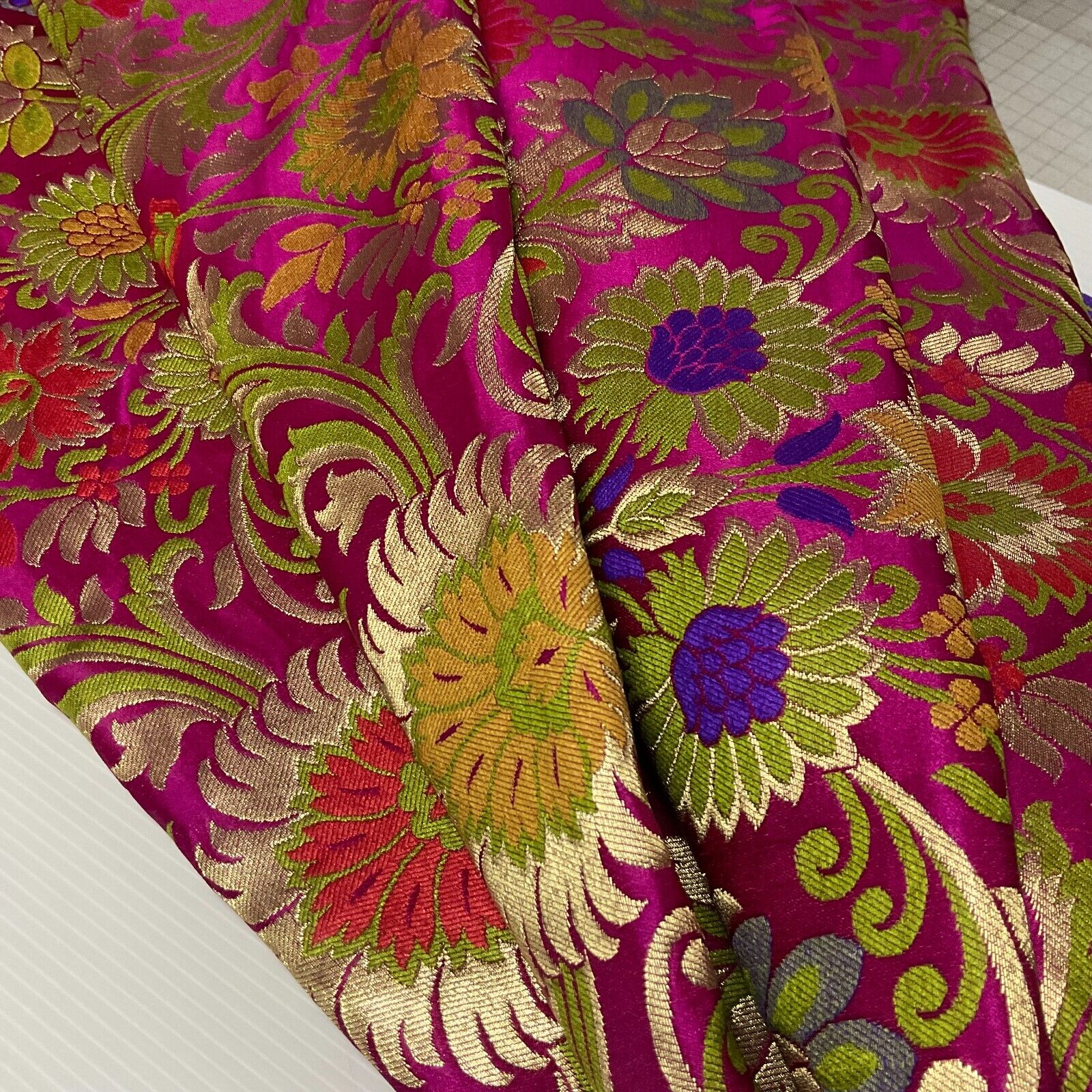 Large Floral Silk Kingkhab wedding Brocade Fabric 111cm wide M1732
