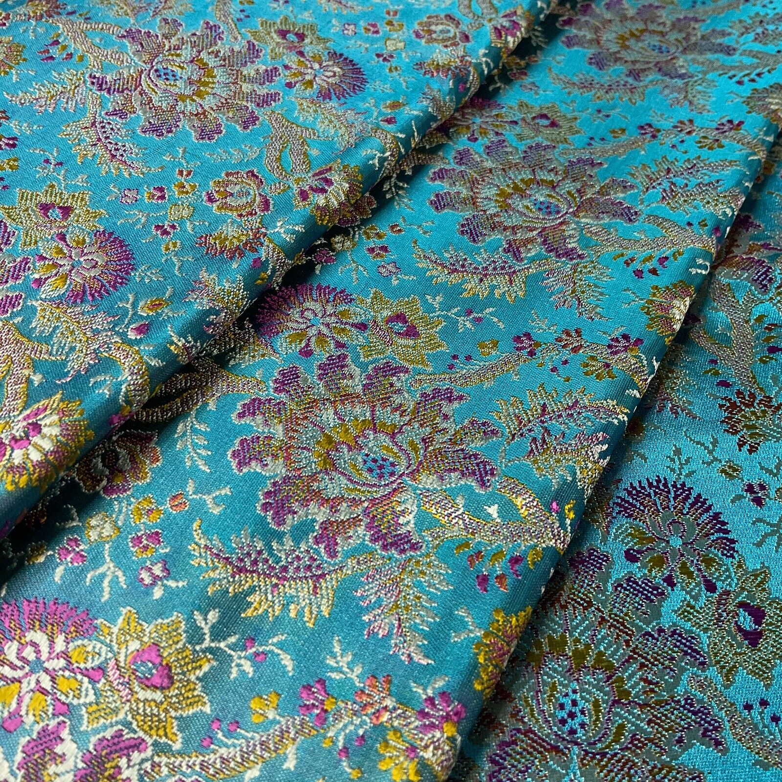 Ornamental Floral Silk Kingkhab wedding Brocade Fabric 111cm wide M1731