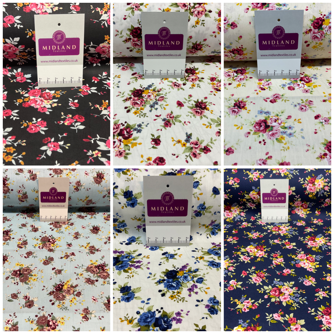 Vintage Rose Floral 100% cotton printed dress craft fabric 150cm wide M1735