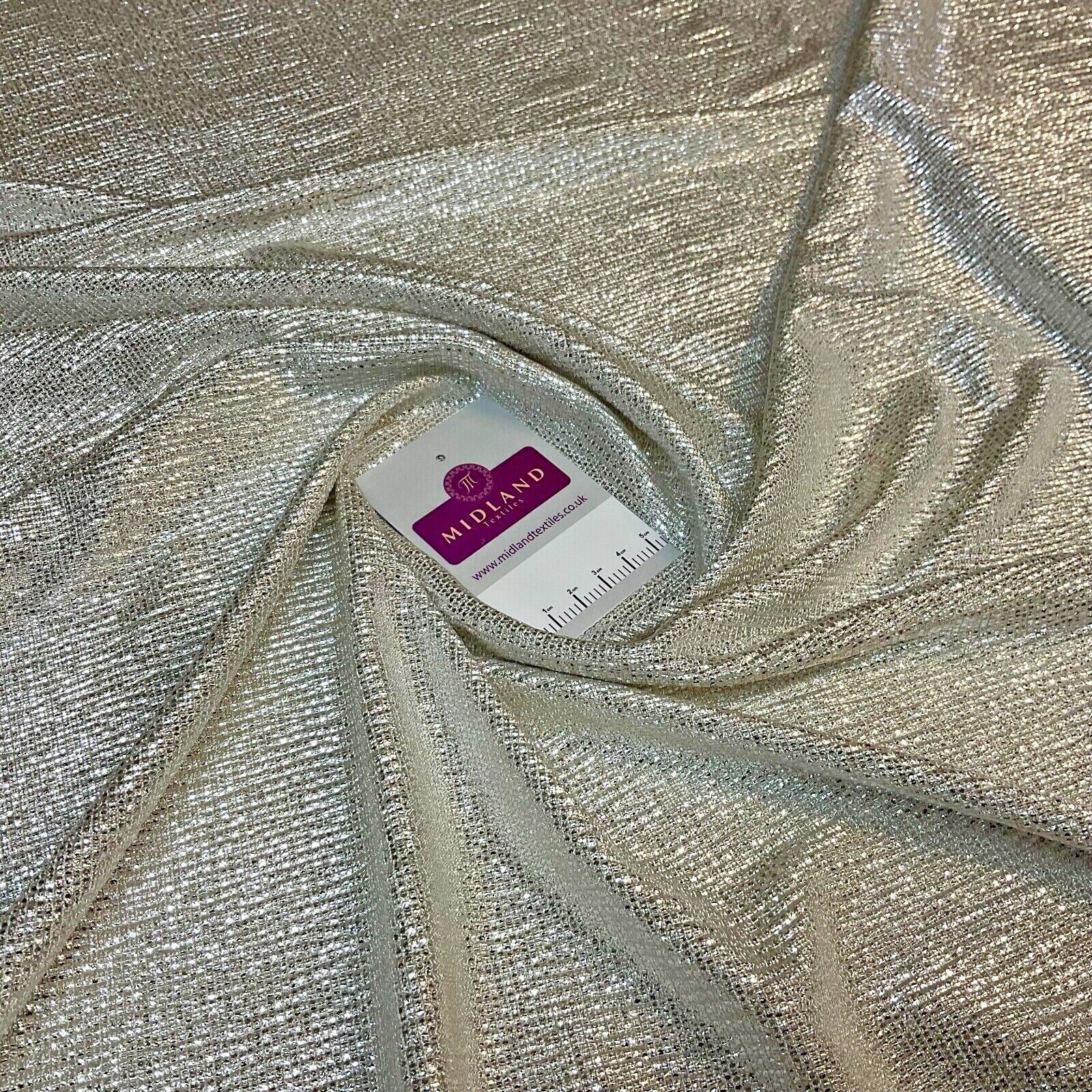 Jersey Foil Silver On Cream One way stretch Hologram Textured dress fabric M1740