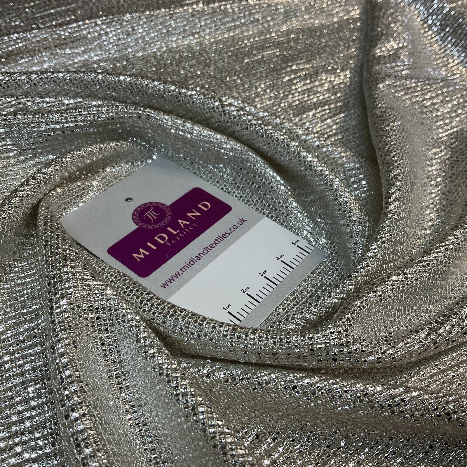 Jersey Foil Silver On Cream One way stretch Hologram Textured dress fabric M1740