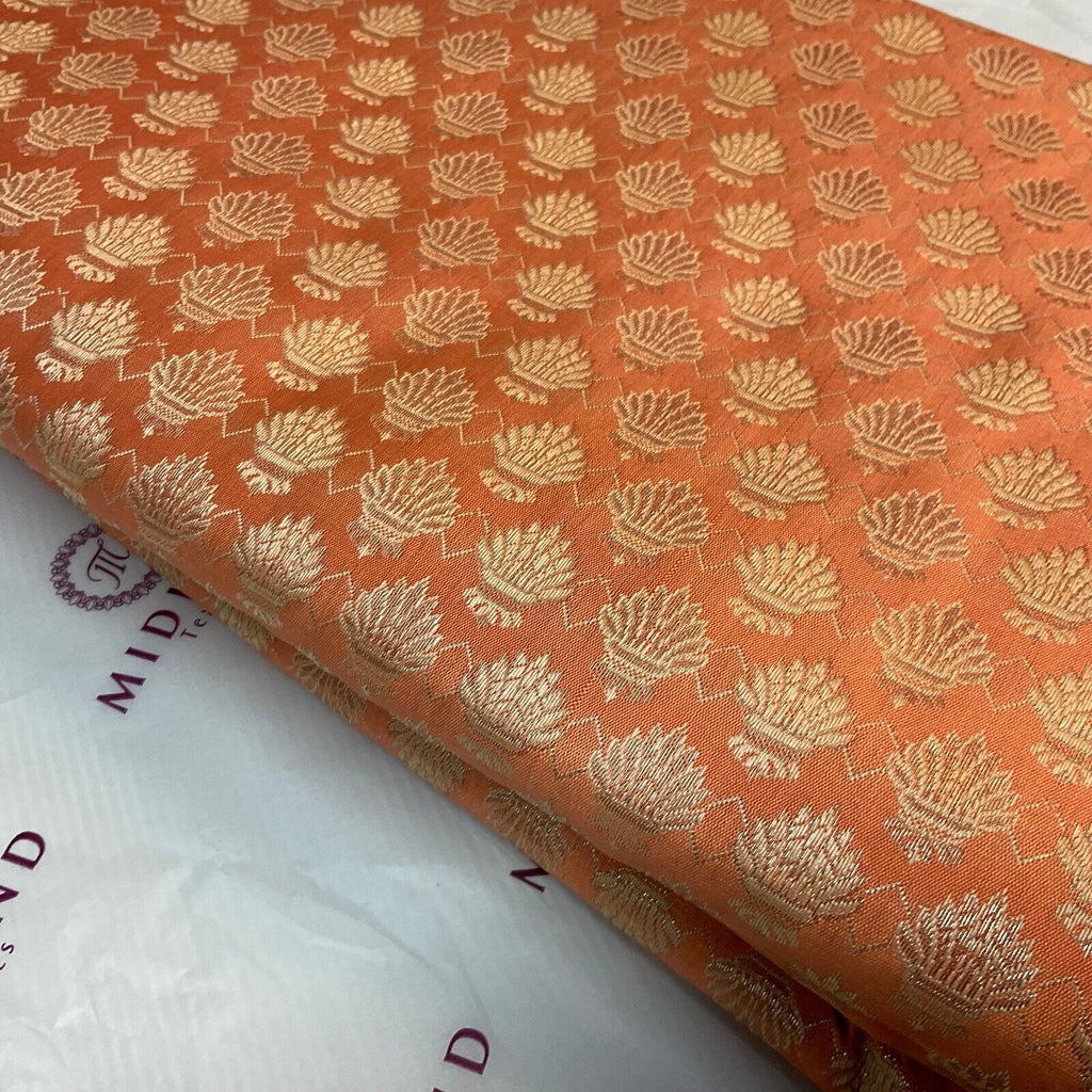 Coral Indian floral wedding Banarsi Brocade Fabric 114cm wide M1778