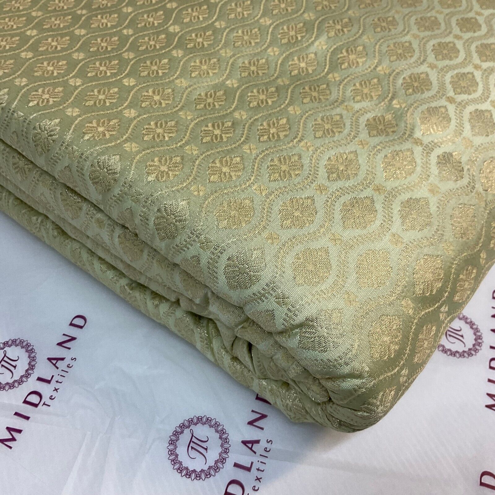 Pistachio Indian floral wedding Banarsi Brocade Fabric 114cm wide M1777
