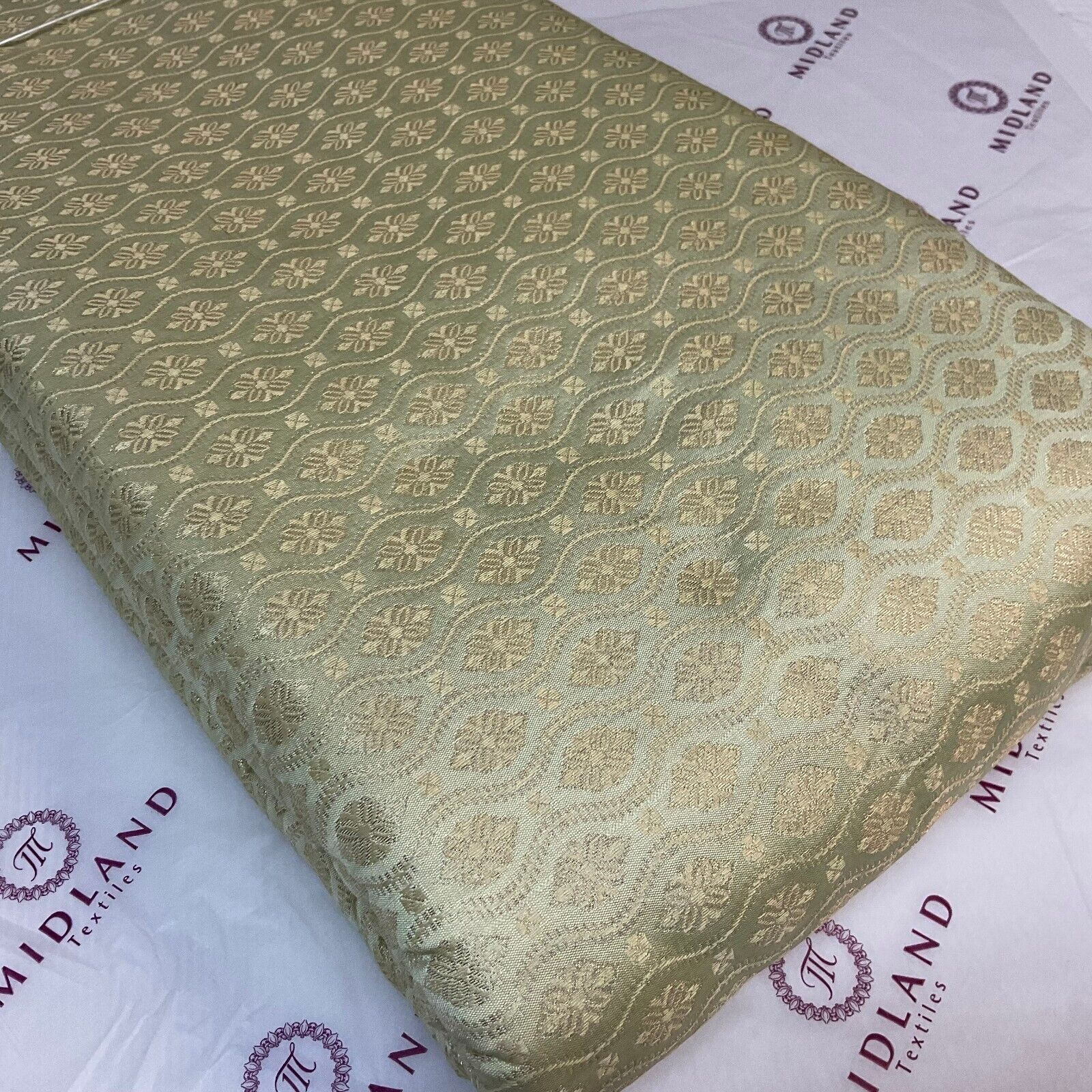 Pistachio Indian floral wedding Banarsi Brocade Fabric 114cm wide M1777