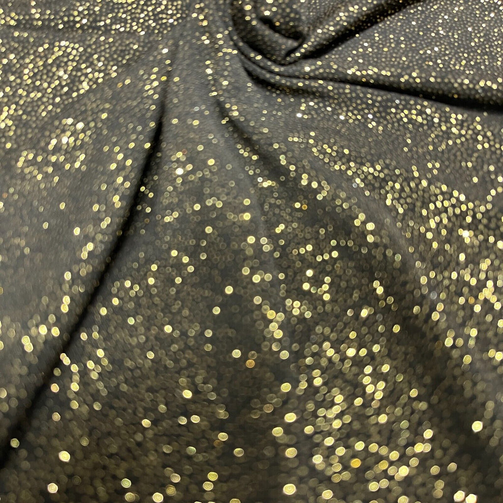 Black Gold stretch Glitter Jersey Dress Fabric 120cm wide M1729