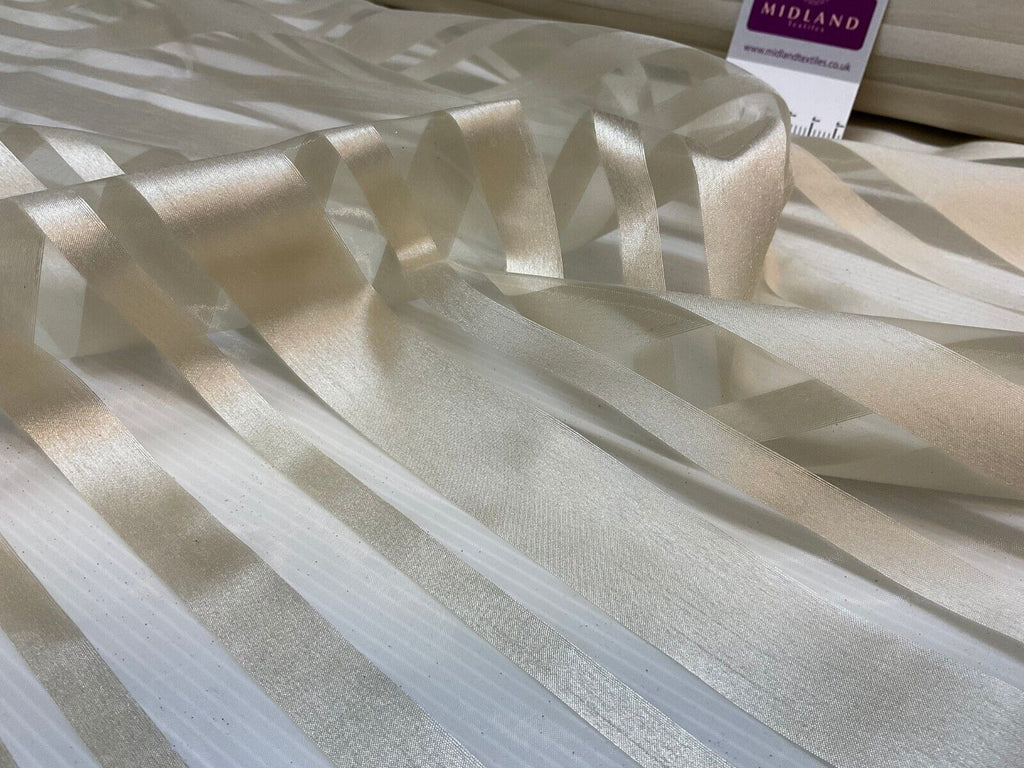 Champagne Organza Satin Striped Dress Curtian Fabric M1789