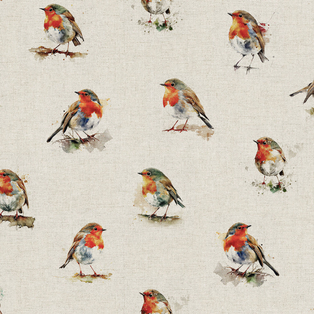 Owls Mice Robins Birds Cotton Rich Linen Look Cushion Covers fabric M1795