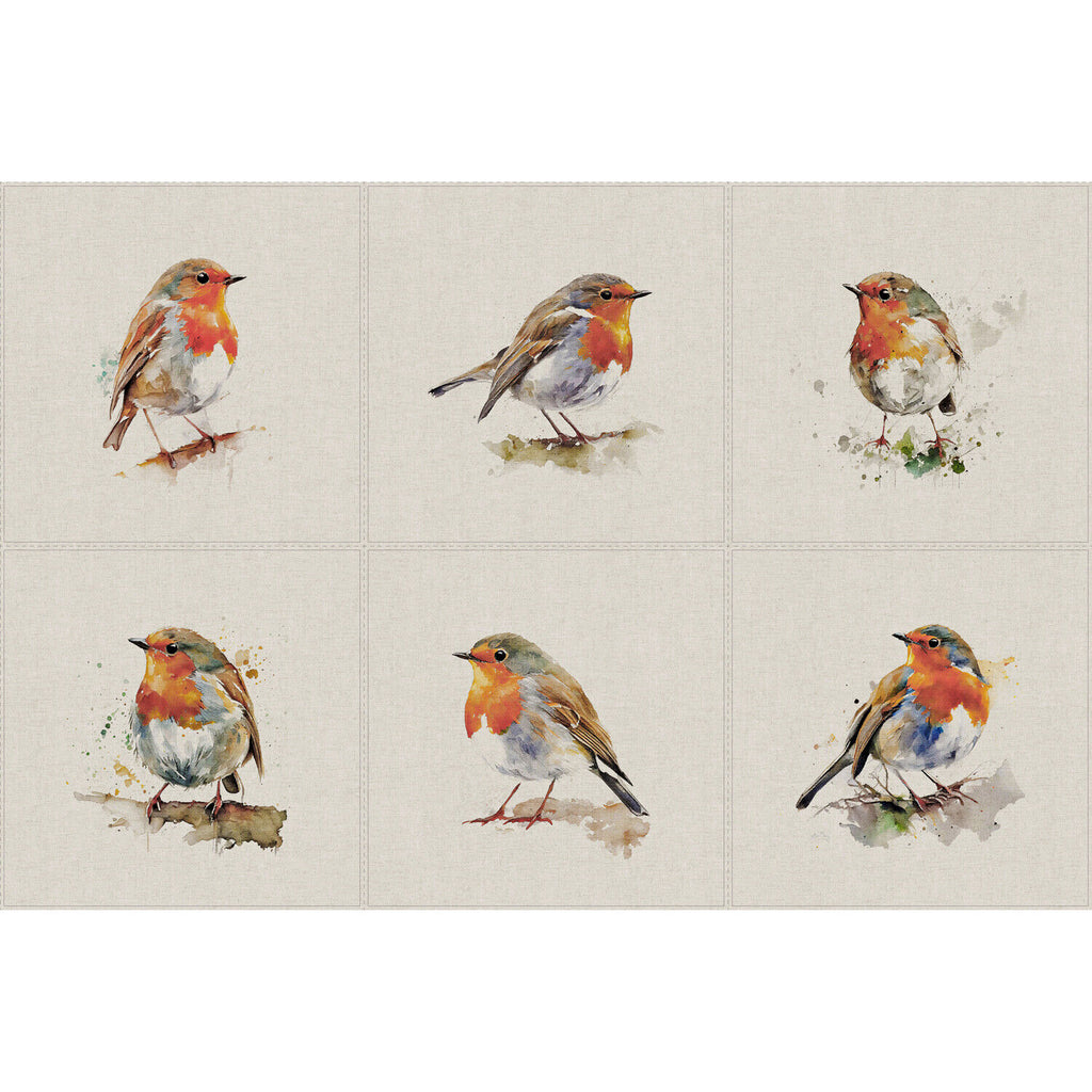 Robins Panel cushion Cotton linen look Rich Bird Birds Panel fabric M1794-1