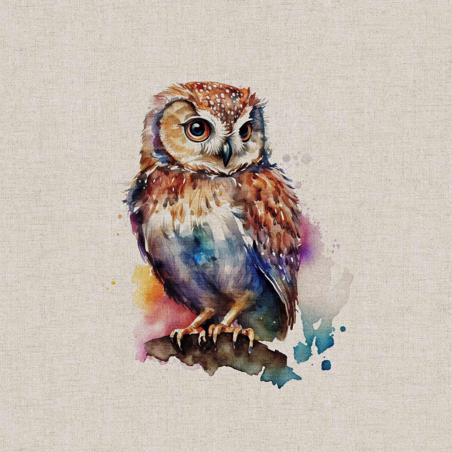 Owl Panel cushion linen look Cotton Rich Bird Birds Panel fabric M1794-2