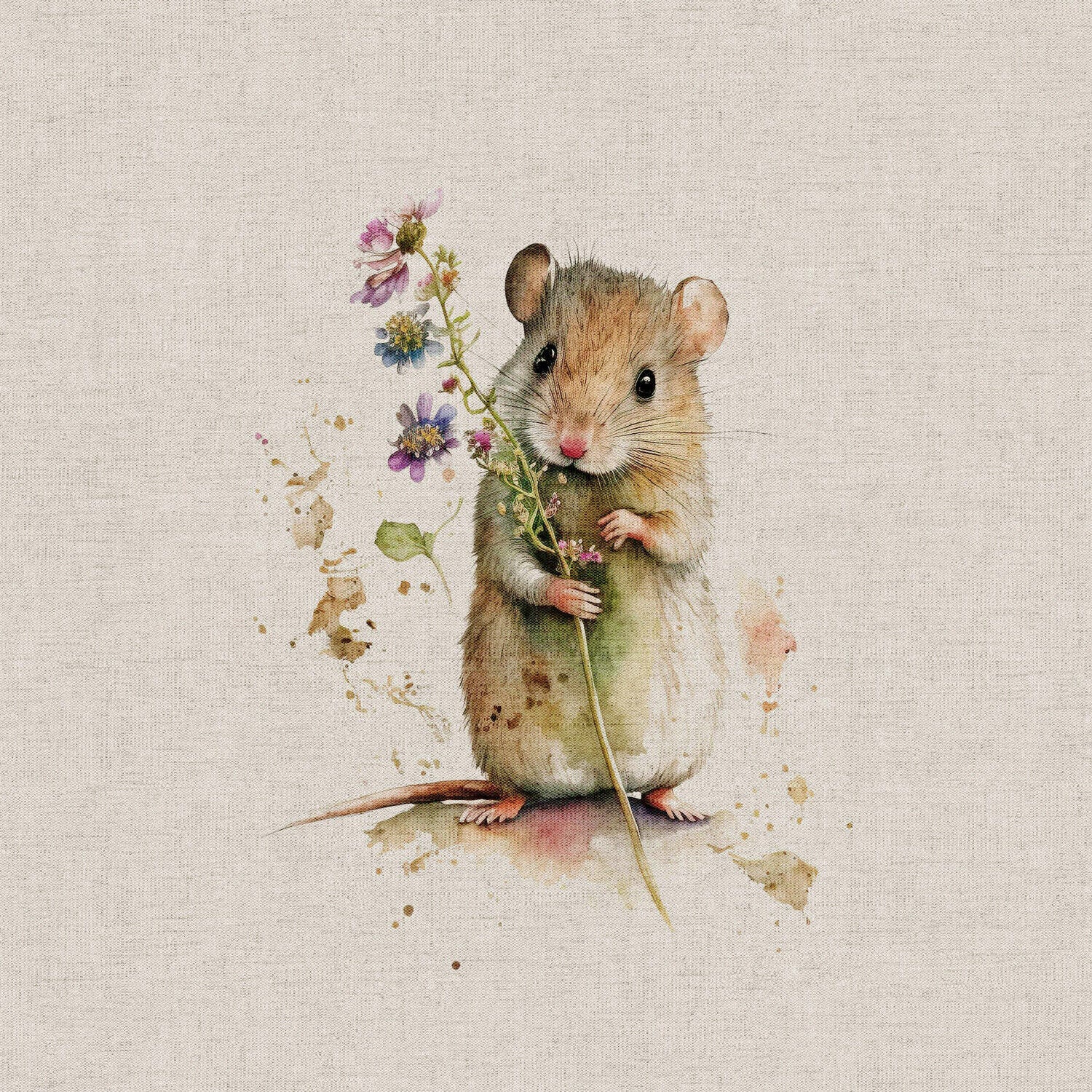 Field Mice Panel cushion linen look Cotton Rich Panel fabric M1794-3