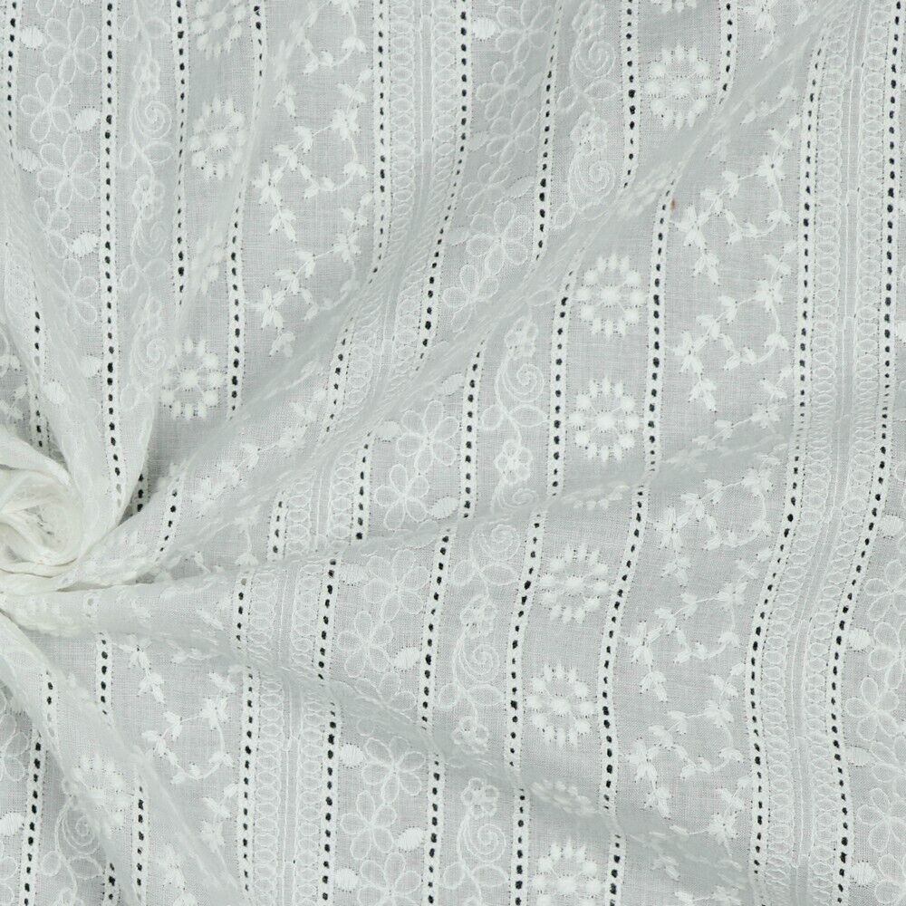 White Cotton Embroidery Summer breathability and comfort Dress fabric M1806