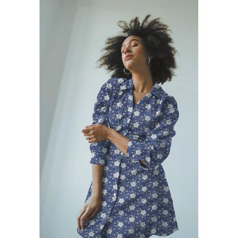 Blue Denim intricate Embroidery Boring Dress Skirt jacket fabric M1810