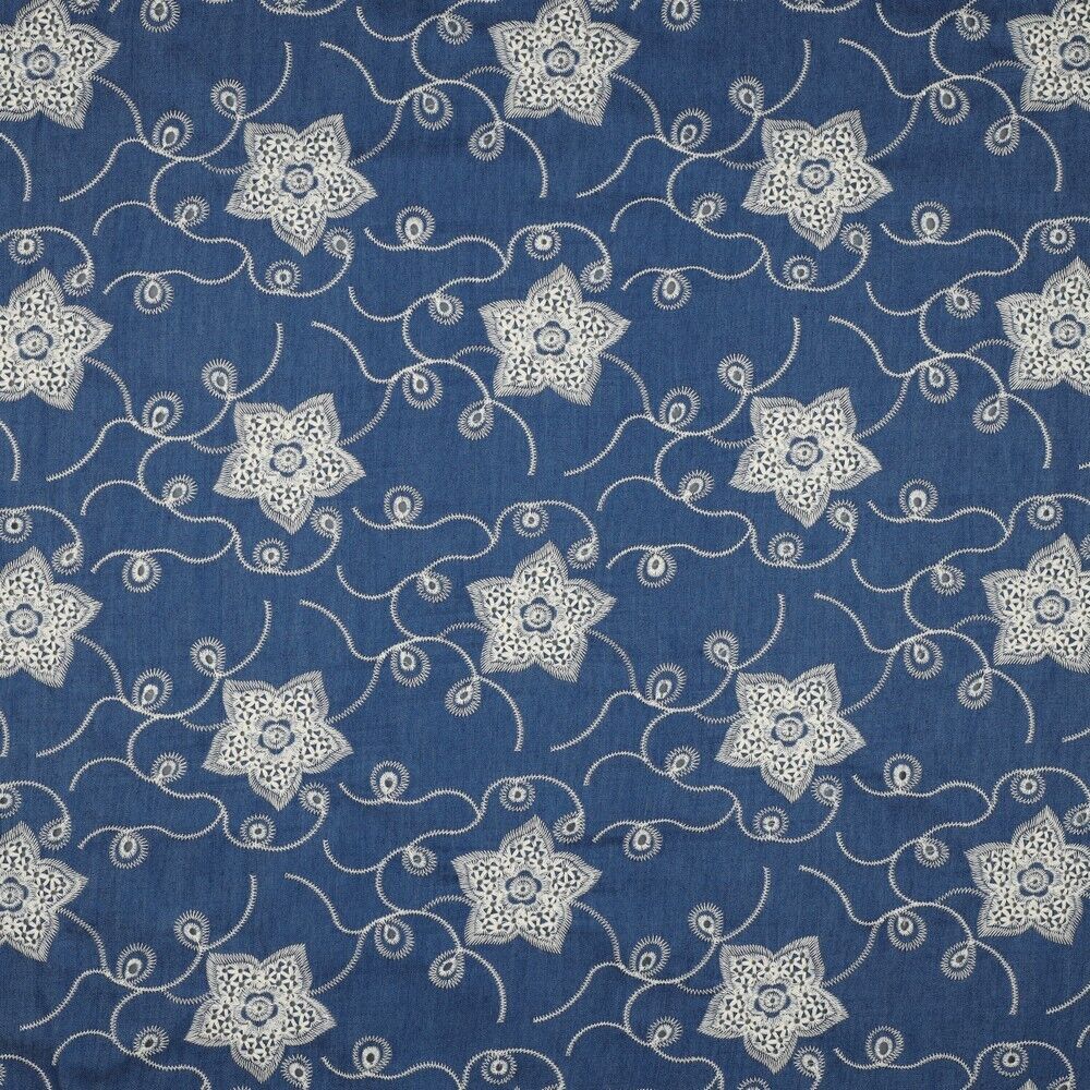 Blue Denim intricate Embroidery Boring Dress Skirt jacket fabric M1810