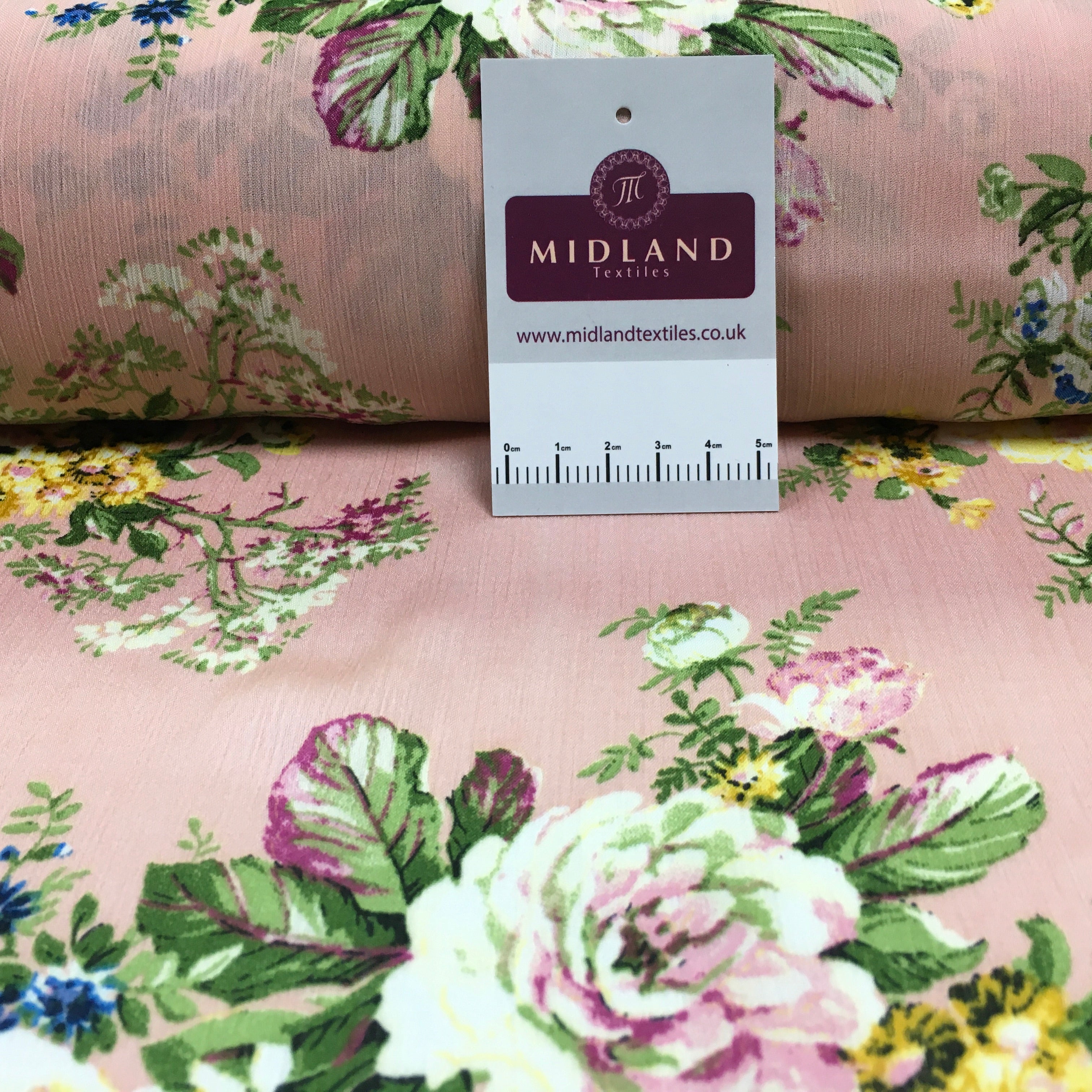 Floral Roses Crinkle Satin Chiffon Dress Fabric M1492 Mtex