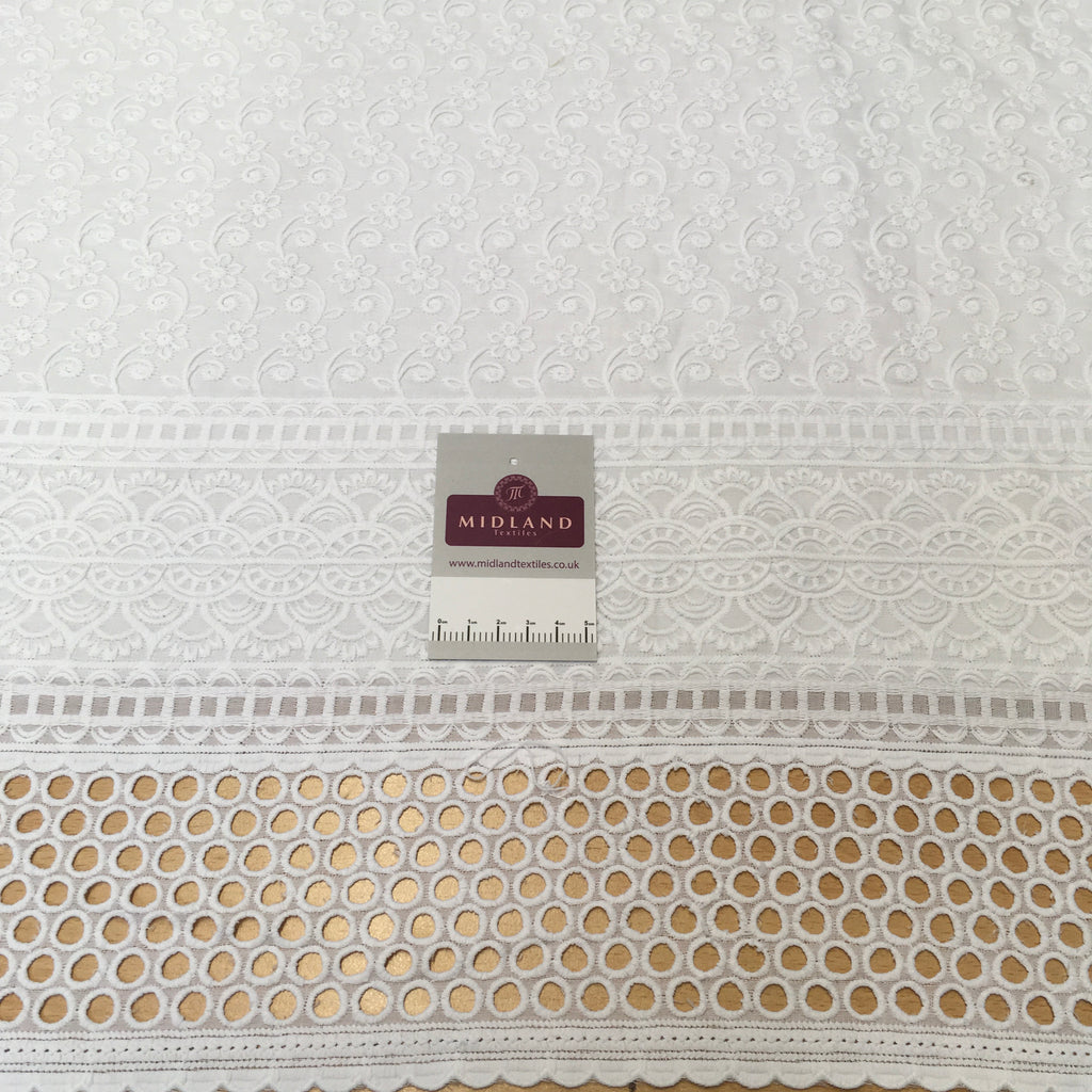 White broderie anglaise with Boring fabric cotton border dress fabric M1466 Mtex