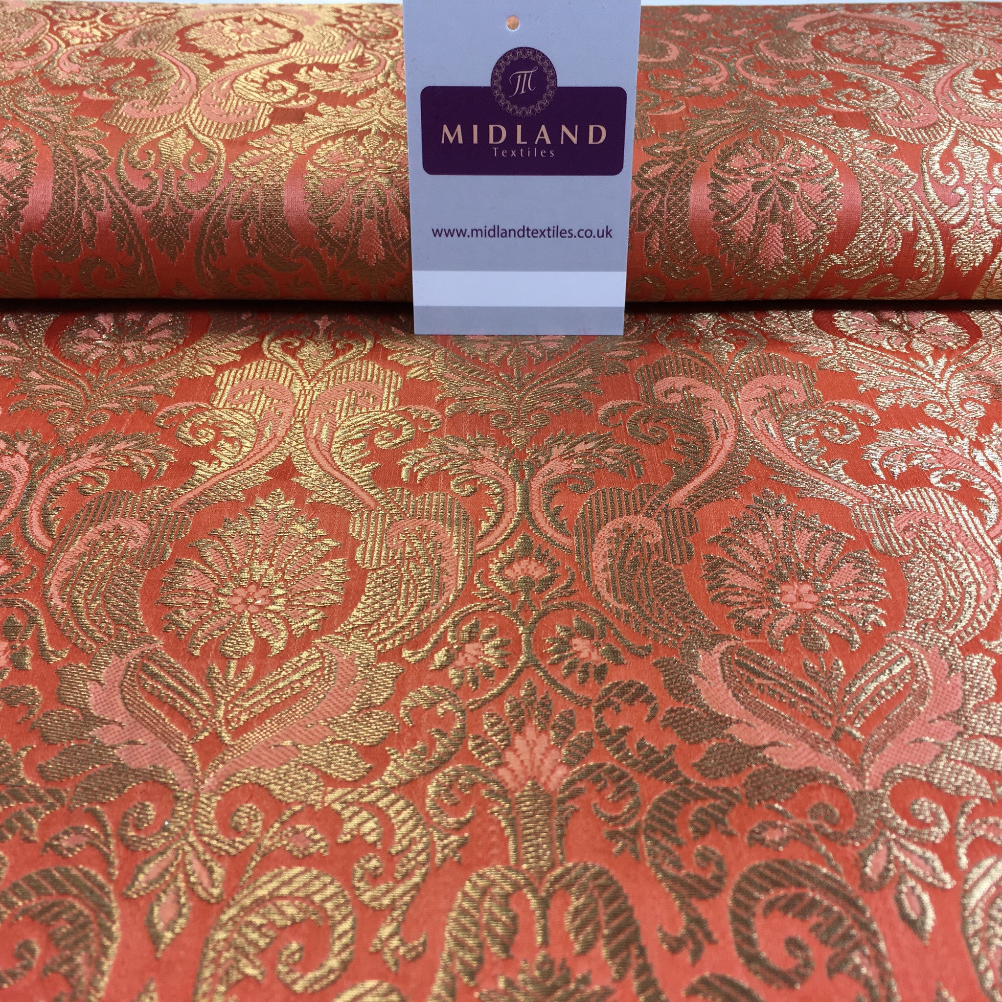 Indian Floral Ornamental Faux Silk Banarsi Brocade fabric 44' Wide M649 - Midland Textiles & Fabric