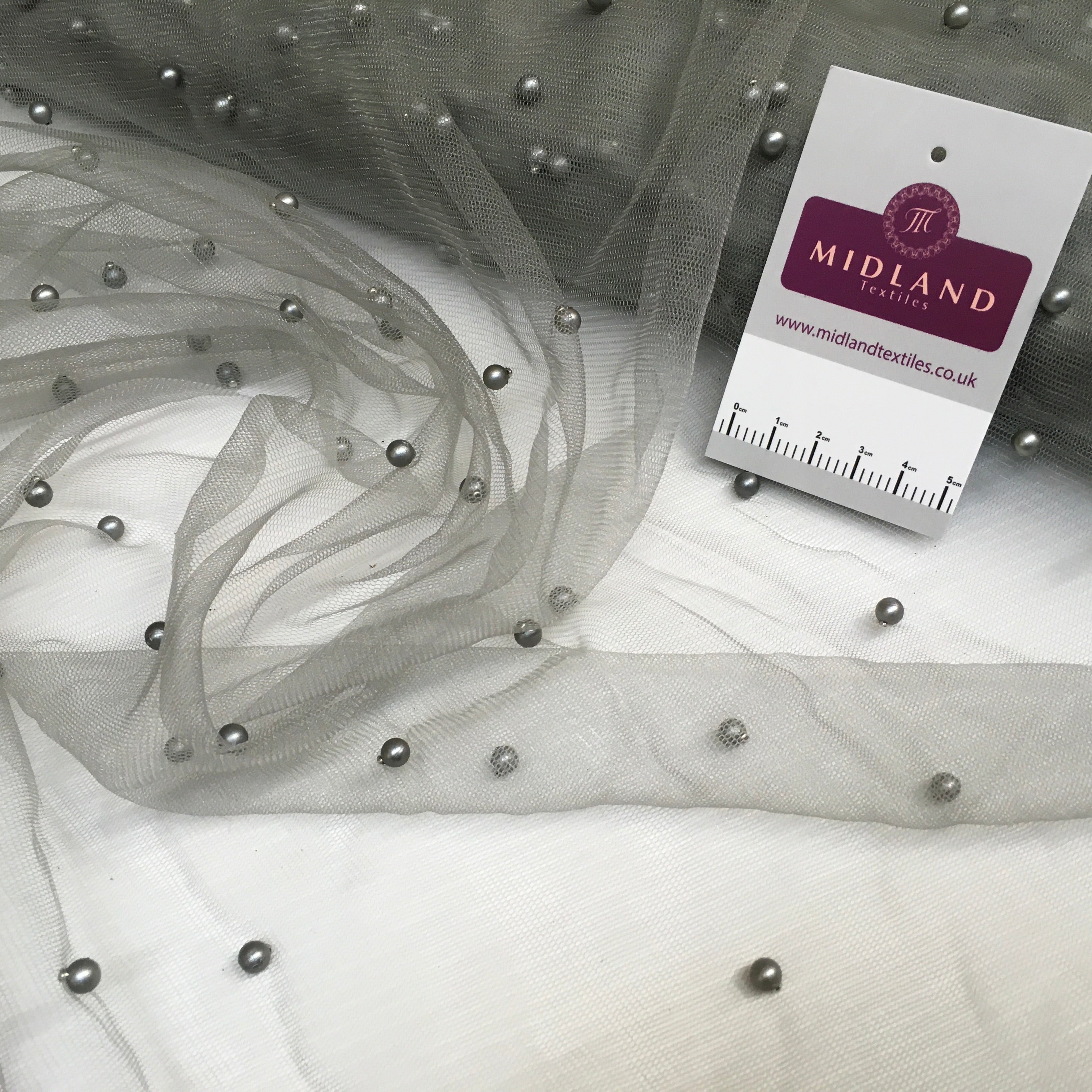 Beaded Pearl Tulle Net Dress Wedding bridal Décor Fabric M1534 Mtex