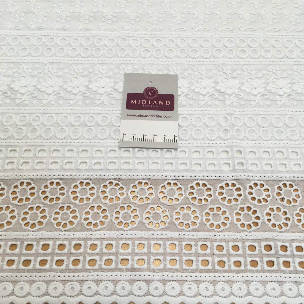 White broderie anglaise with Boring fabric cotton border dress fabric M1466 Mtex