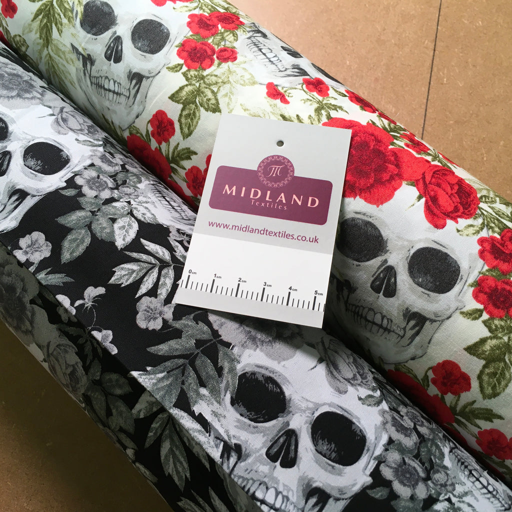 Halloween Skull and roses printed 100% cotton poplin craft mask Fabric 110 cm MD1395 Mtex