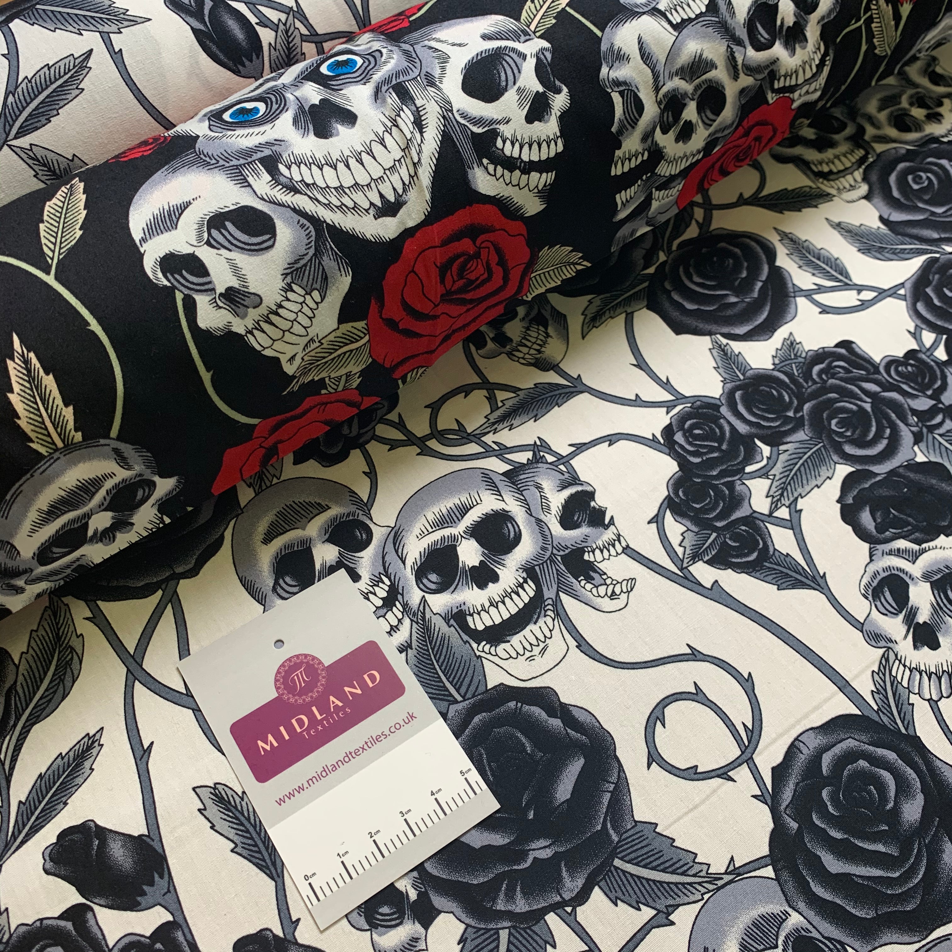 Halloween Skull and roses printed 100% cotton poplin craft mask Fabric MD1399 Mtex