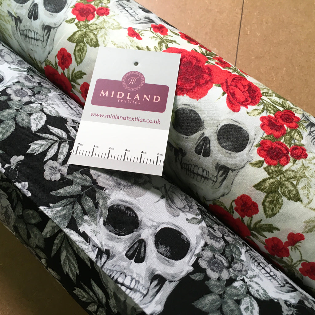 Halloween Skull and roses printed 100% cotton poplin craft mask Fabric 110 cm MD1395 Mtex