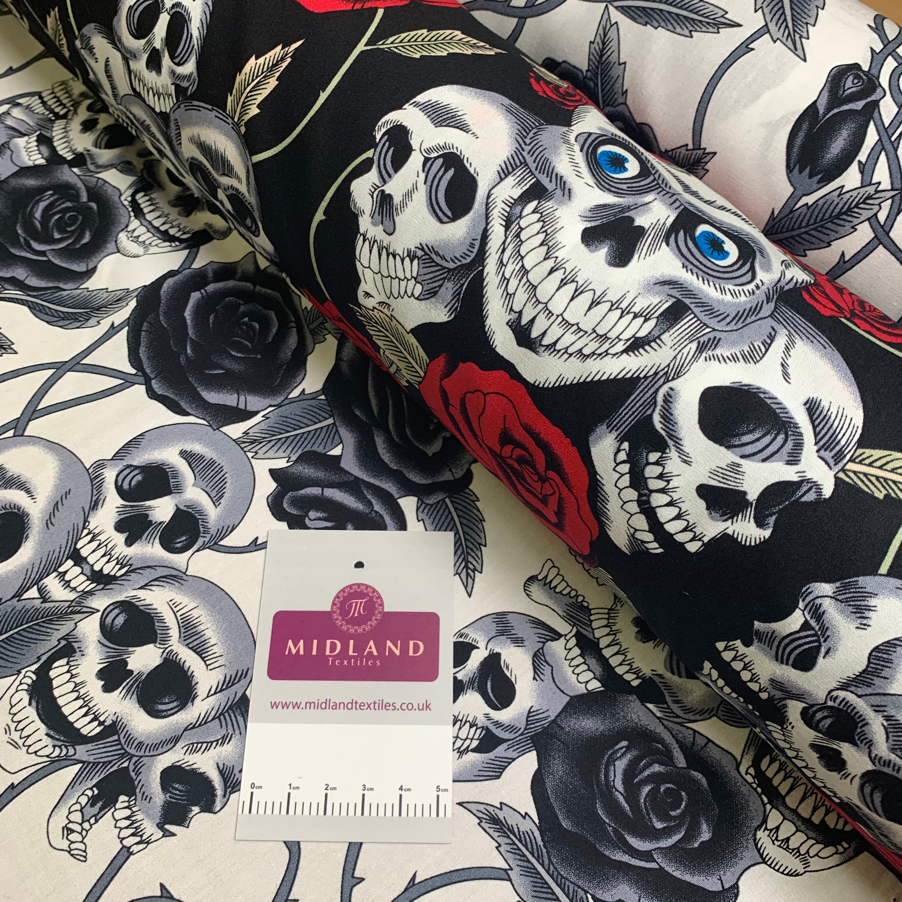 Halloween Skull and roses printed 100% cotton poplin craft mask Fabric MD1399 Mtex
