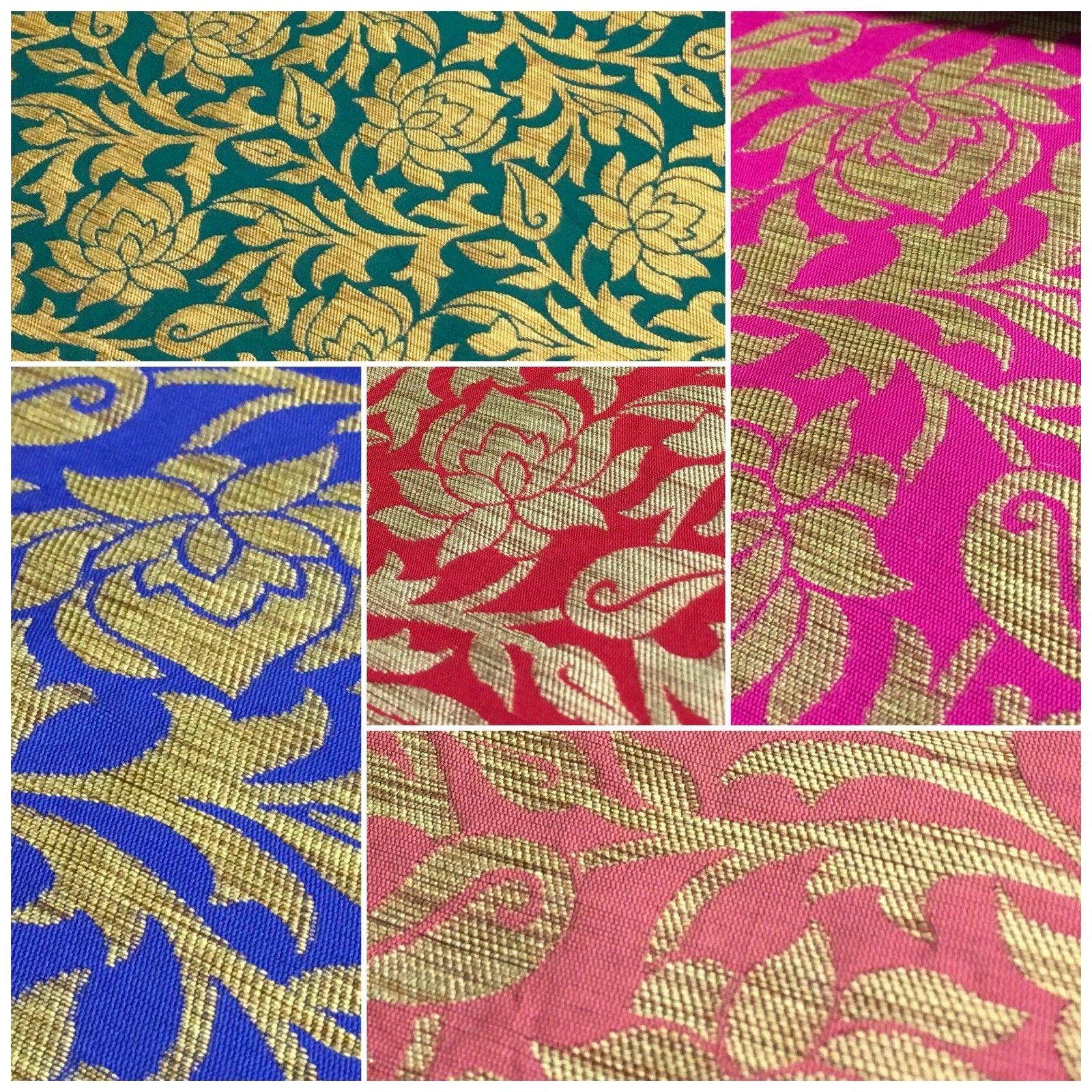 Indian Floral Gold Banarsi Brocade Faux Silk Waistcoat fabric 50' Wide MA873