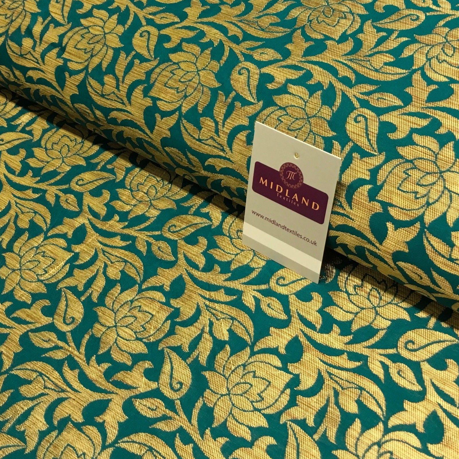 Indian Floral Gold Banarsi Brocade Faux Silk Waistcoat fabric 50' Wide MA873