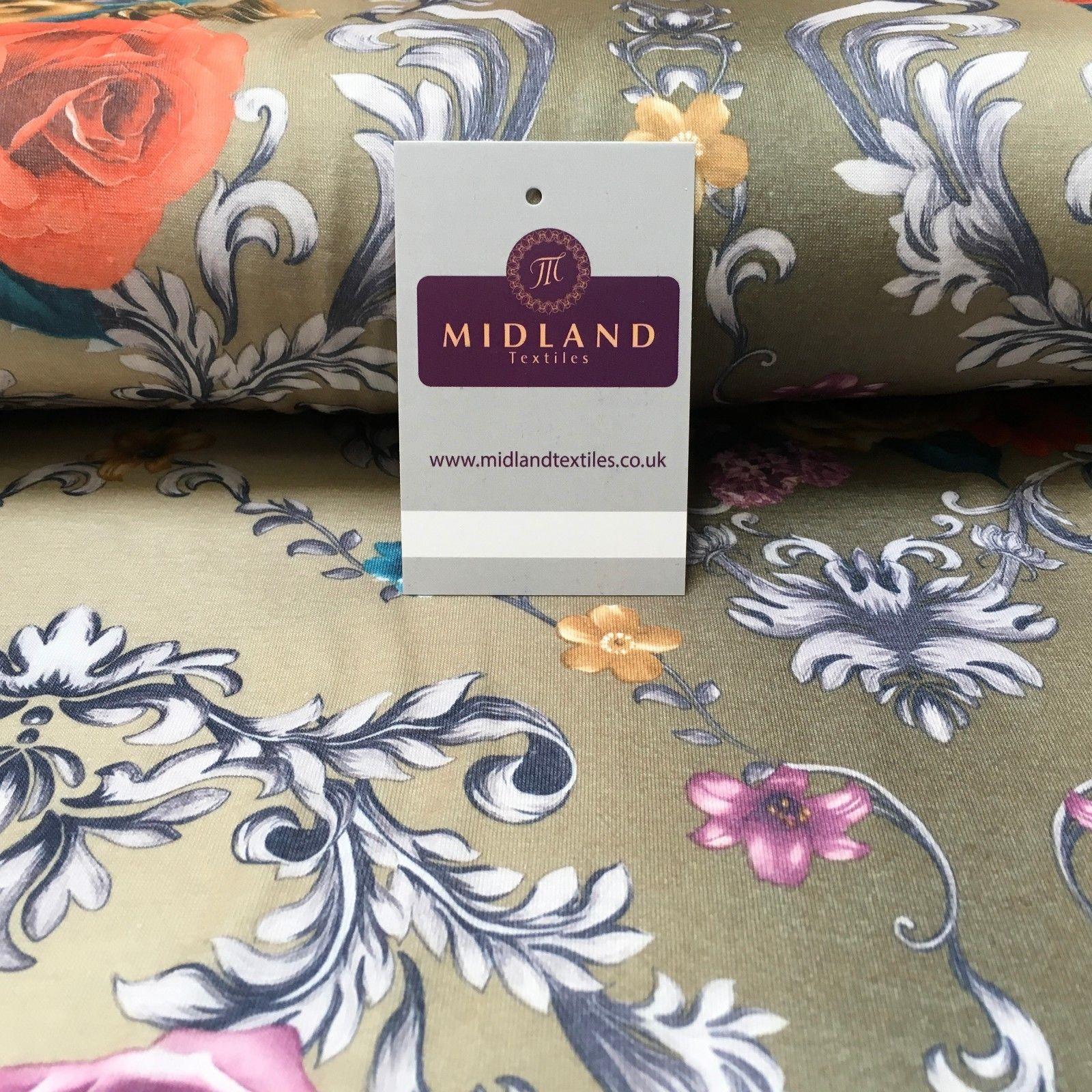 Ecru Floral Printed Cotton Jersey Dress Fabric 55' Wide MK923-10 Mtex