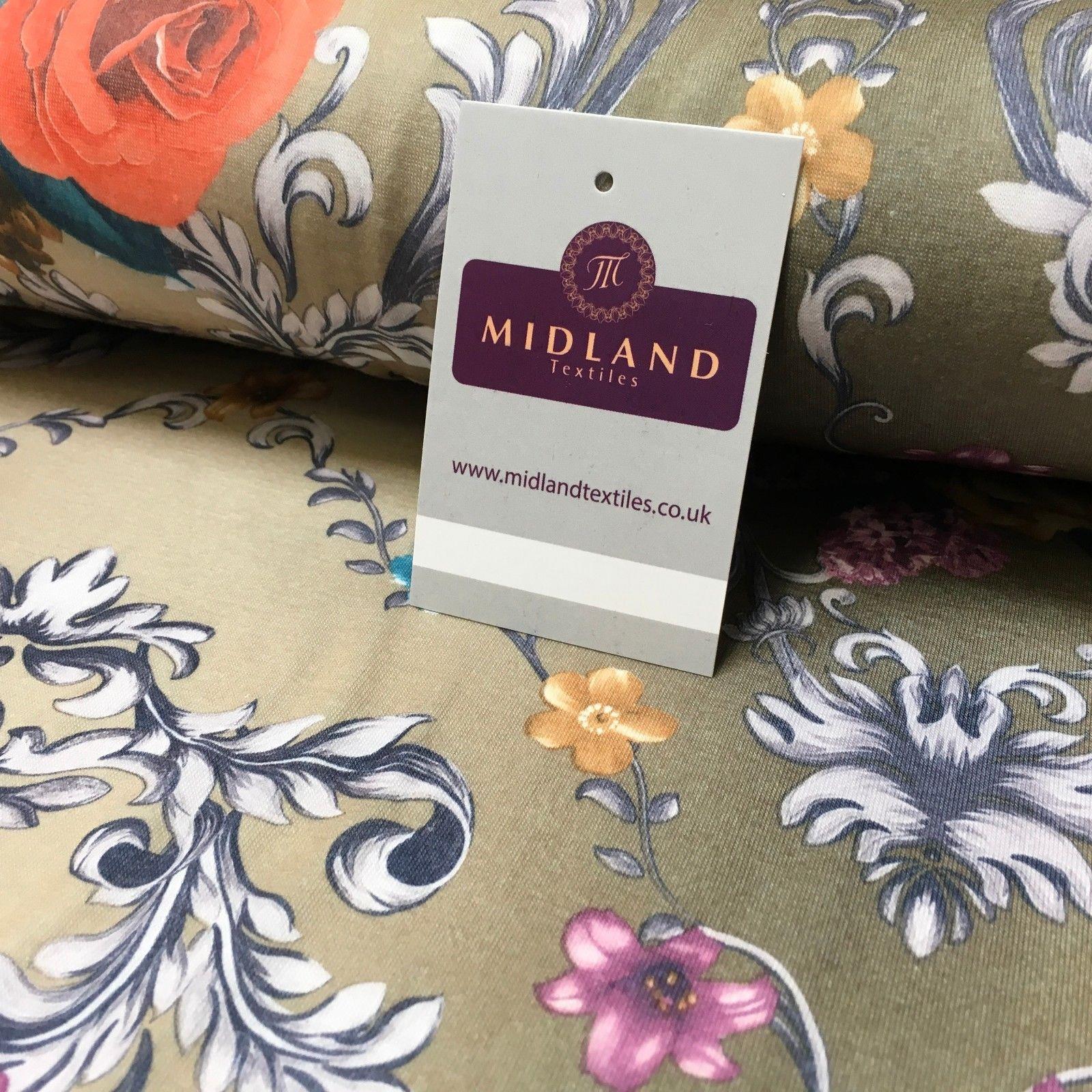 Ecru Floral Printed Cotton Jersey Dress Fabric 55' Wide MK923-10 Mtex