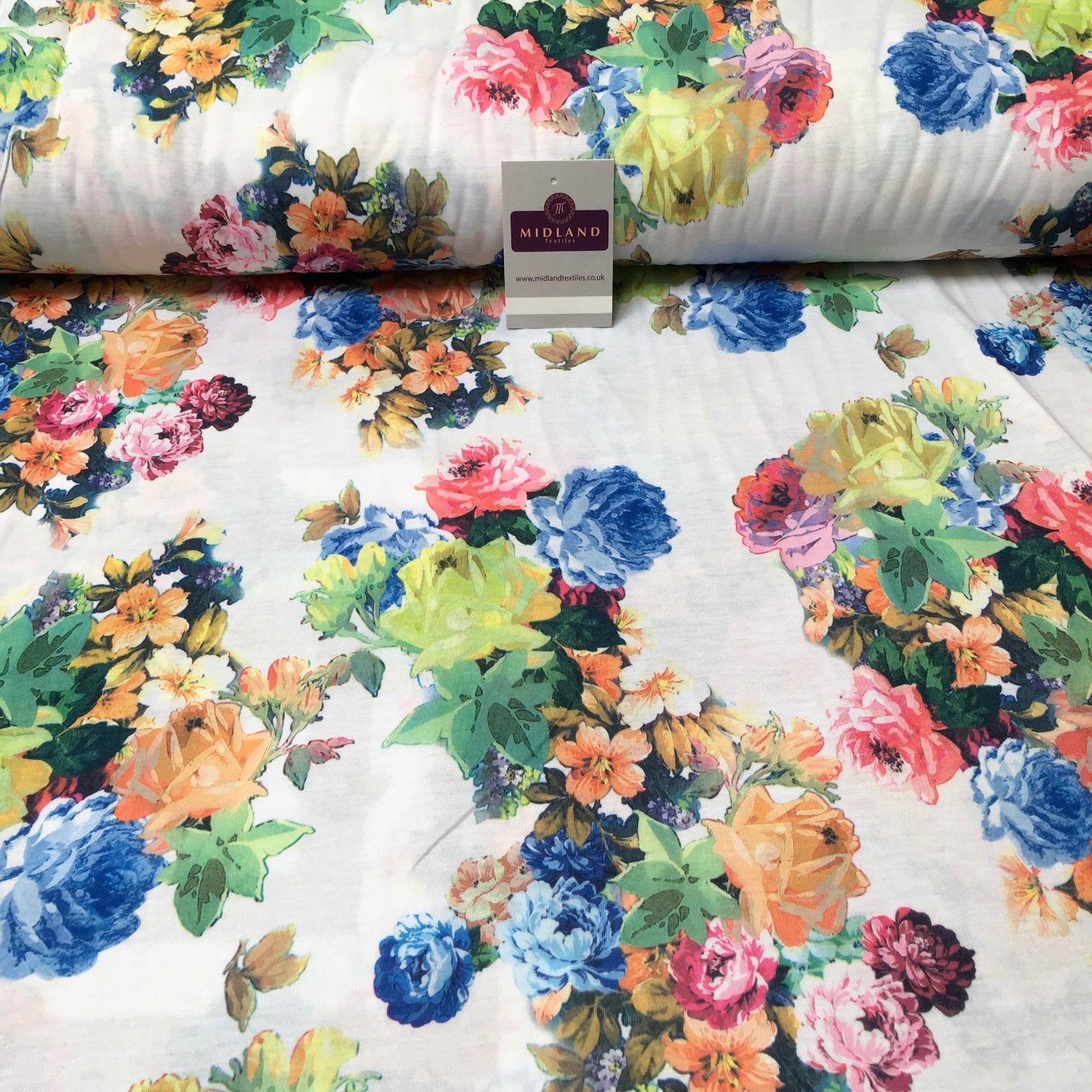 White Printed Cotton Jersey Dress Fabric 55' Wide MK923-8 Mtex