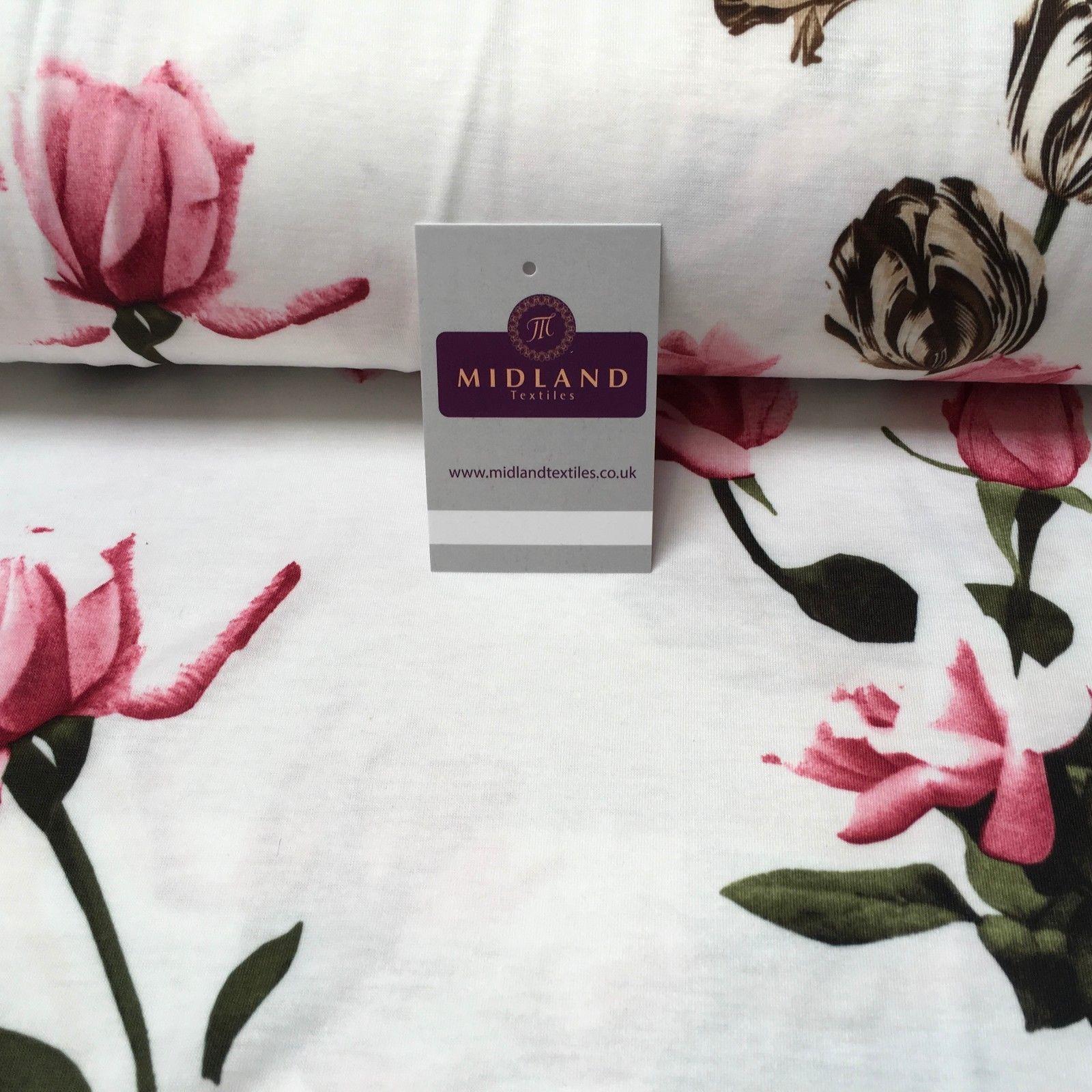 Ivory Floral Vintage Printed Cotton Jersey Dress Fabric 55' Wide MK923-5 Mtex