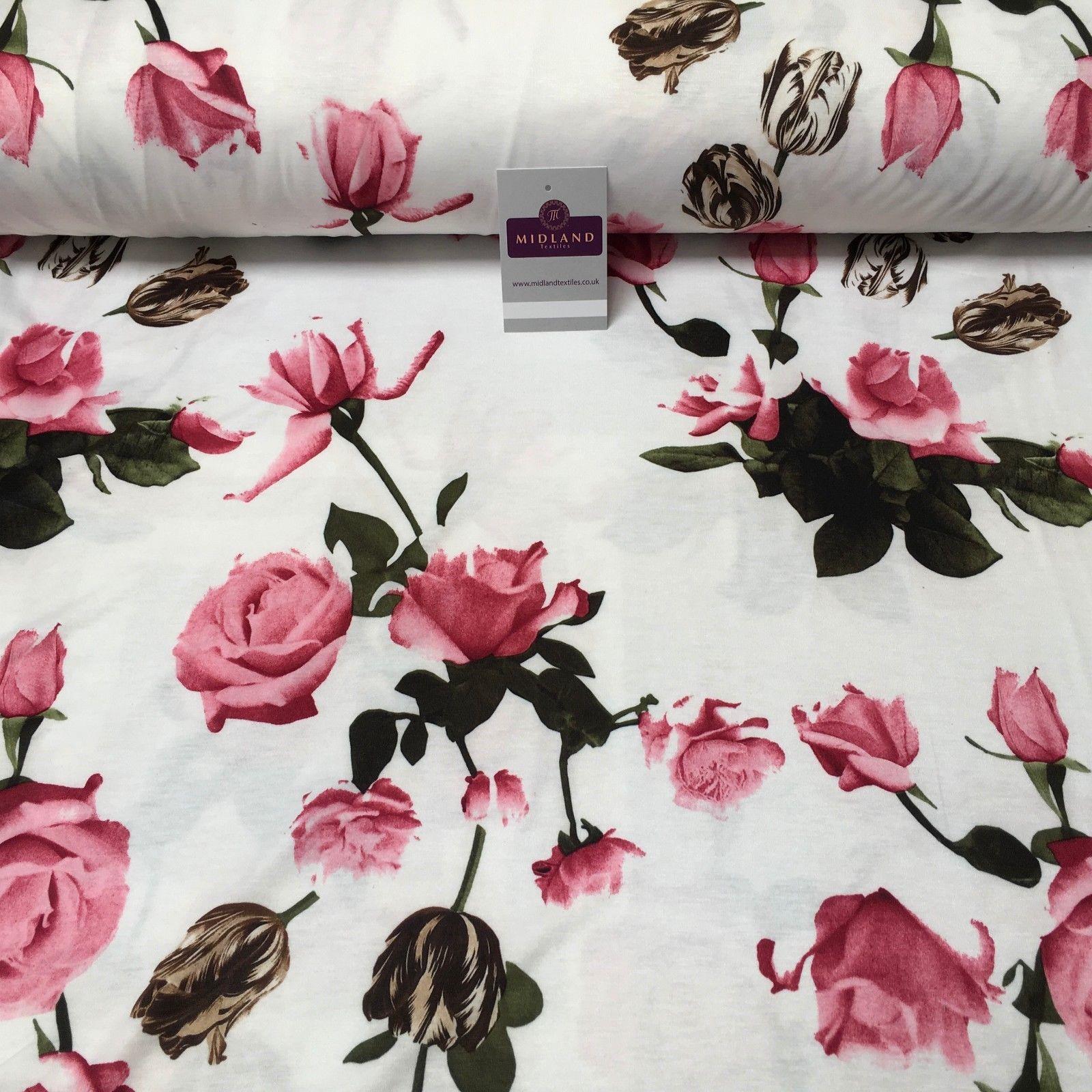 Ivory Floral Vintage Printed Cotton Jersey Dress Fabric 55' Wide MK923-5 Mtex